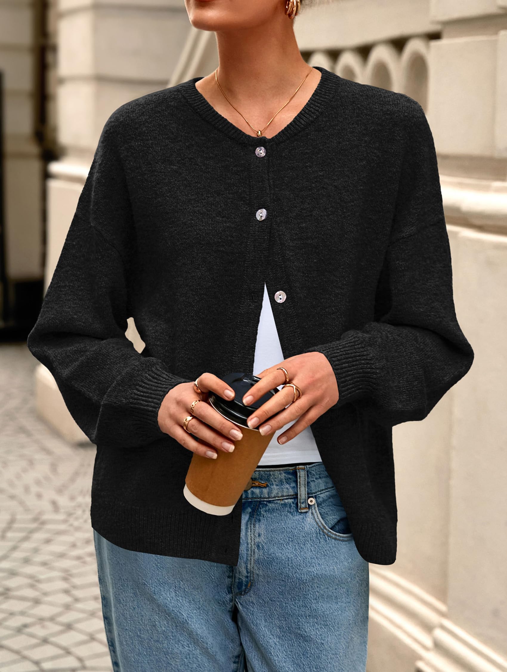 Womens Long Sleeve Cardigan Sweaters Button Down Knit Tops