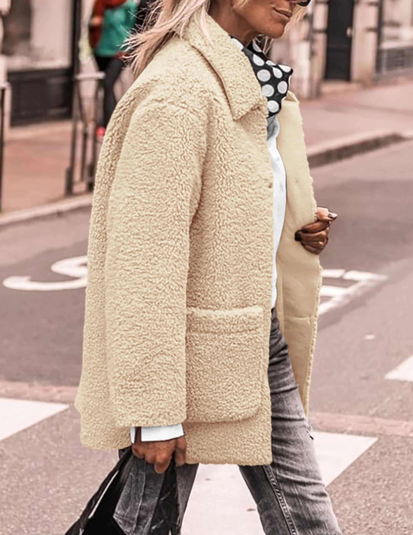 Women's Fleece Sherpa Coats Winter Outfits Beige,S