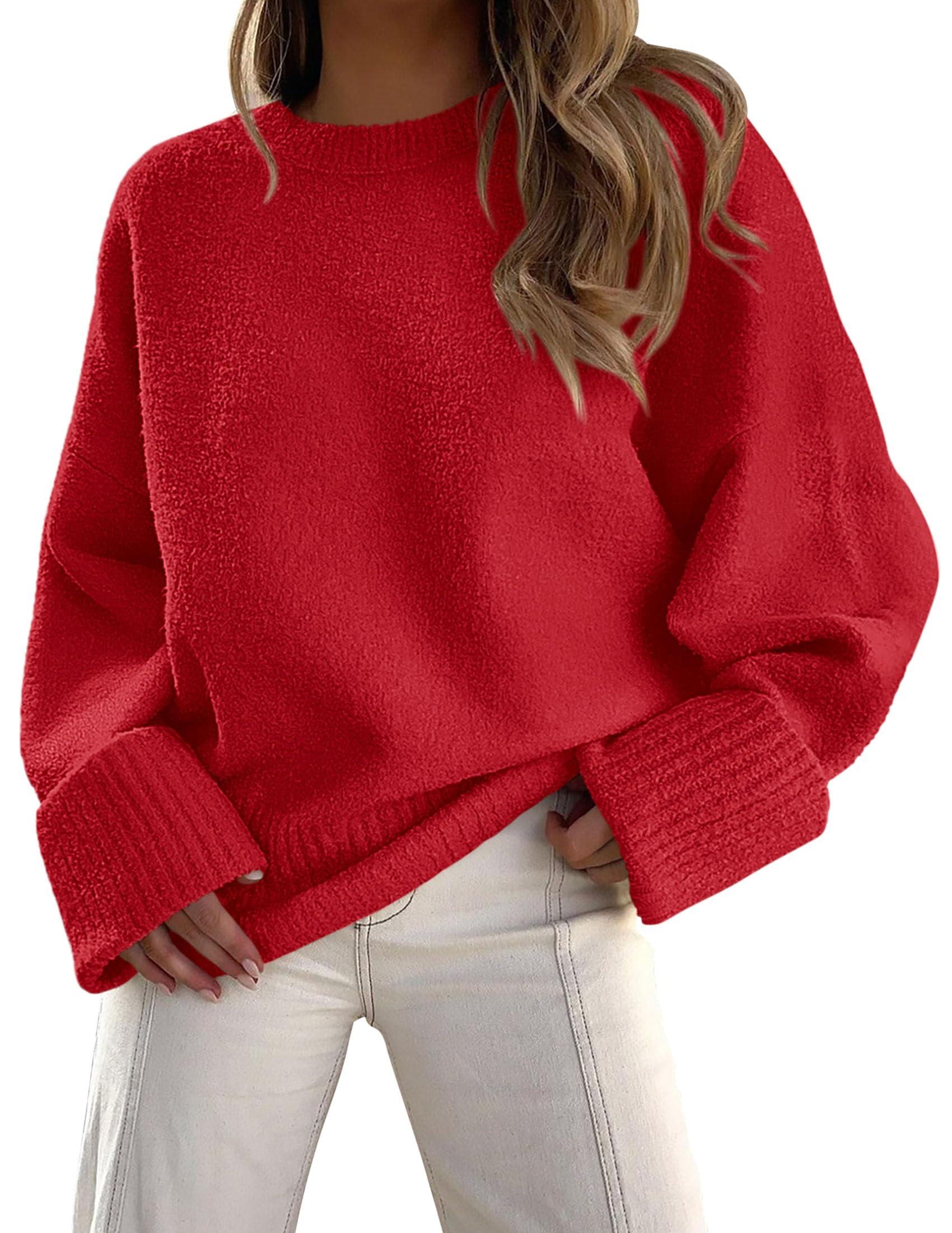 Women's Fall Fashion Cozy Oversized Sweaters(Bright Red,XS)
