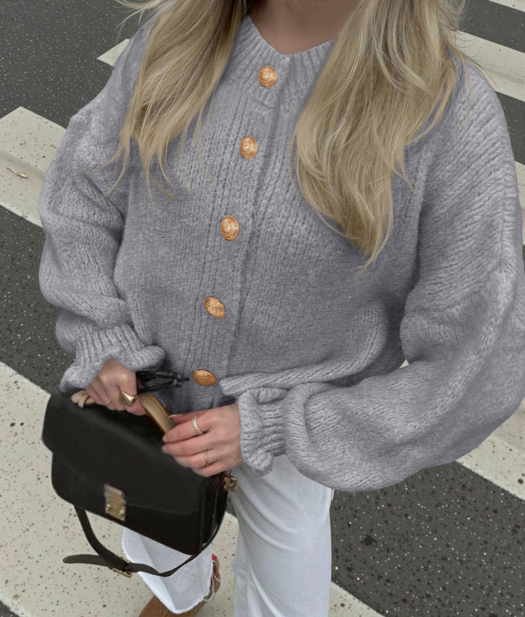 Womens Long Sleeve Chunky Knit Cardigan Sweaters,Grey,S