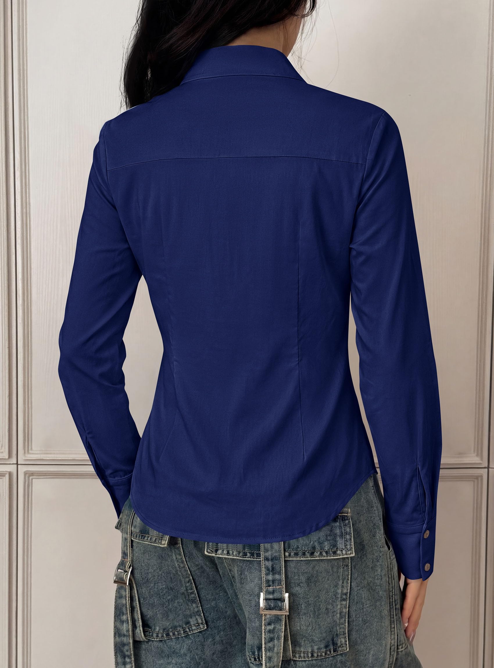 Womens Button Down Shirts Long Sleeve Blouse (Navy,S)