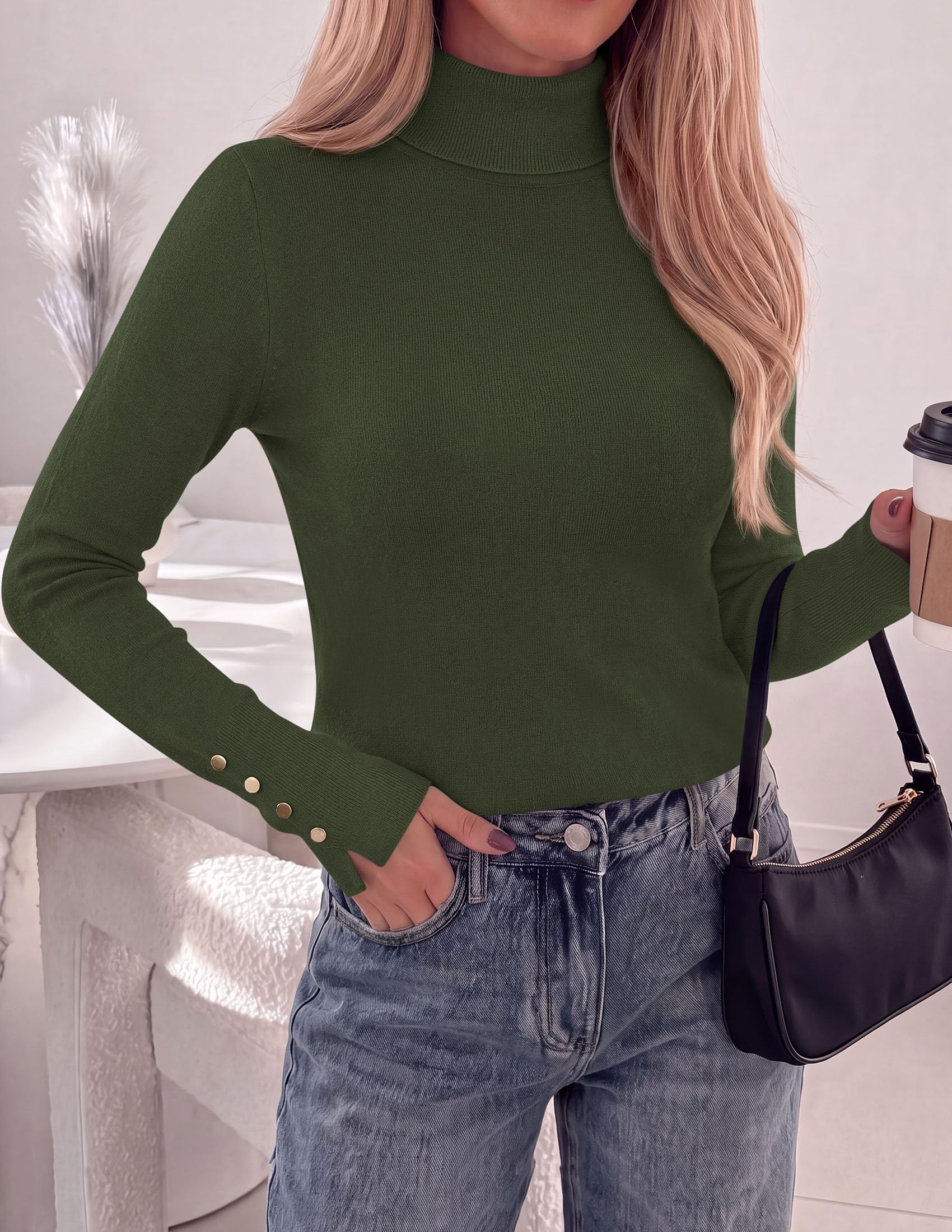 Women Turtleneck Sweaters Fall Long Sleeve Tops,Army Green,S