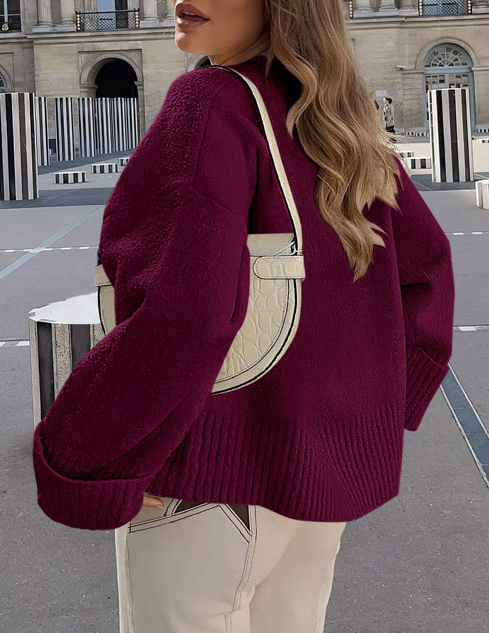 Women's Fall Fashion Cozy Oversized Sweaters(Wine Red,XS)