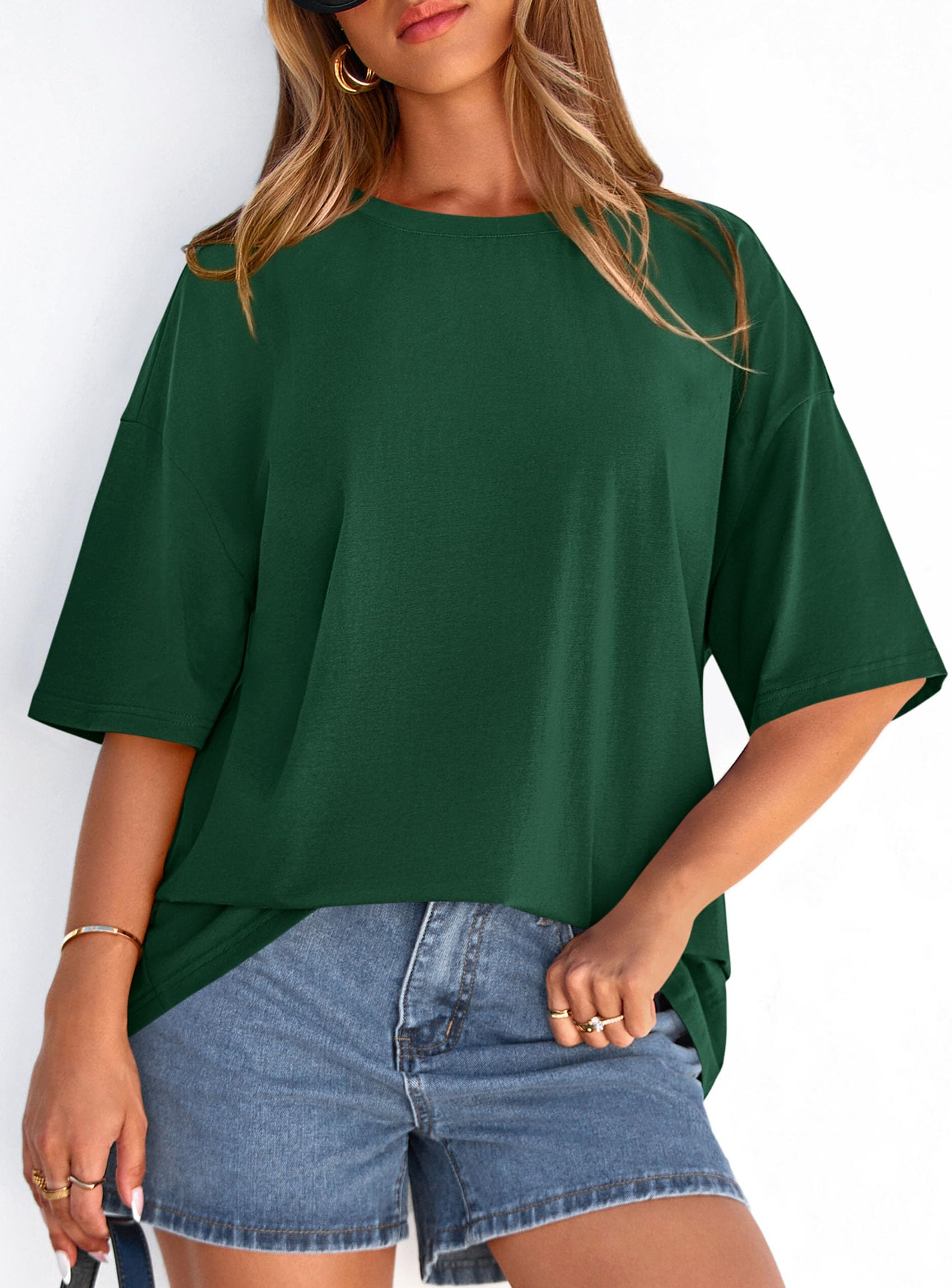 Women's Oversized Tshirts Going Out Tops (Dark Green,S)