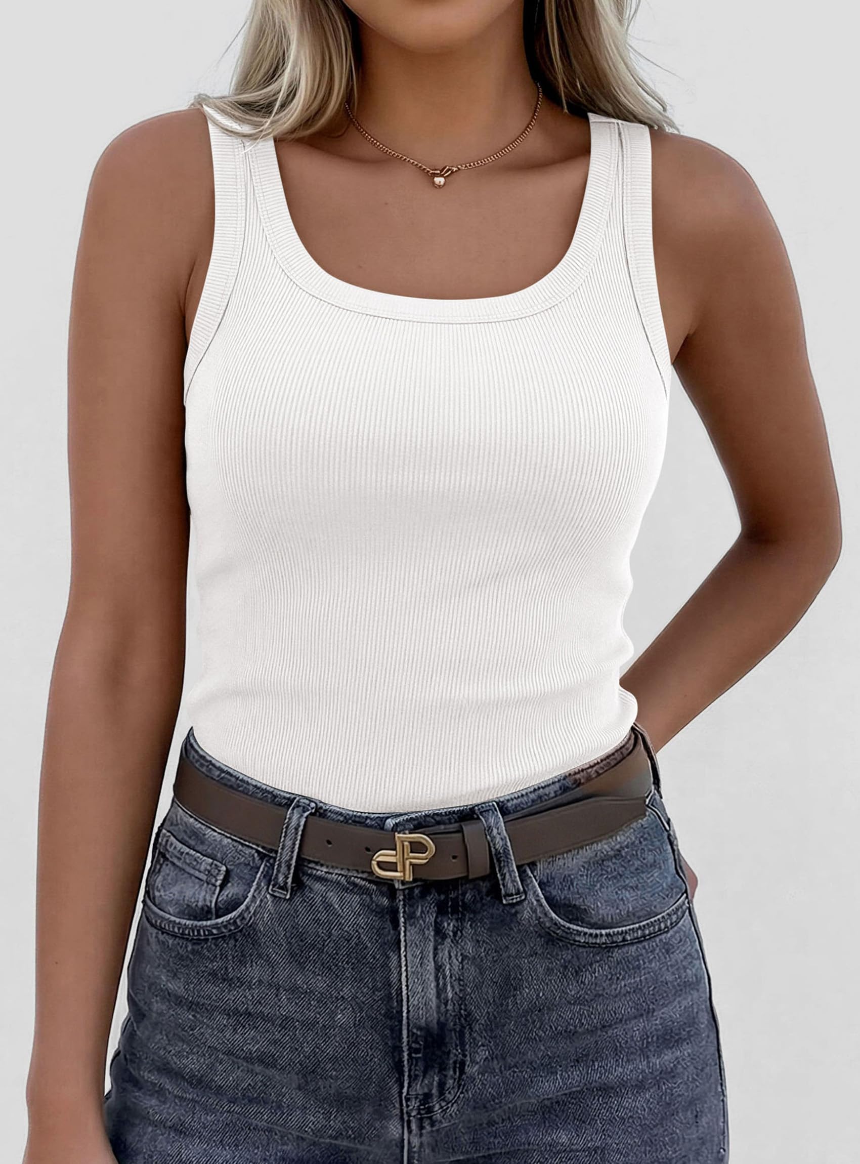Tank Tops for Women Summer Sleeveless Tops,White,XS