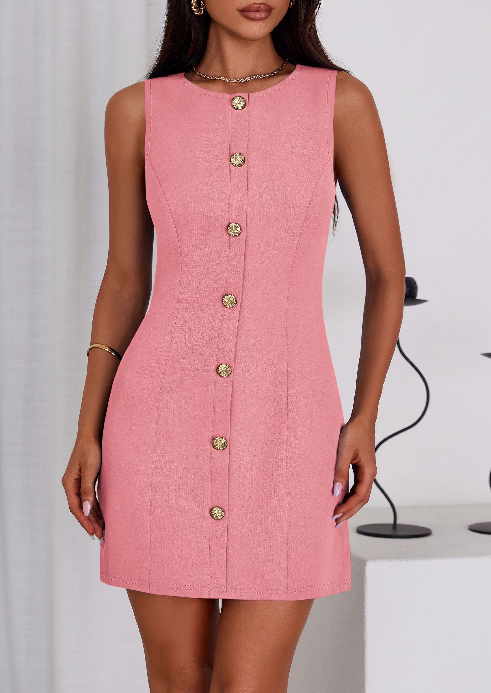 Women Business Casual Cocktail Work Short Dress,Peach Pink,S