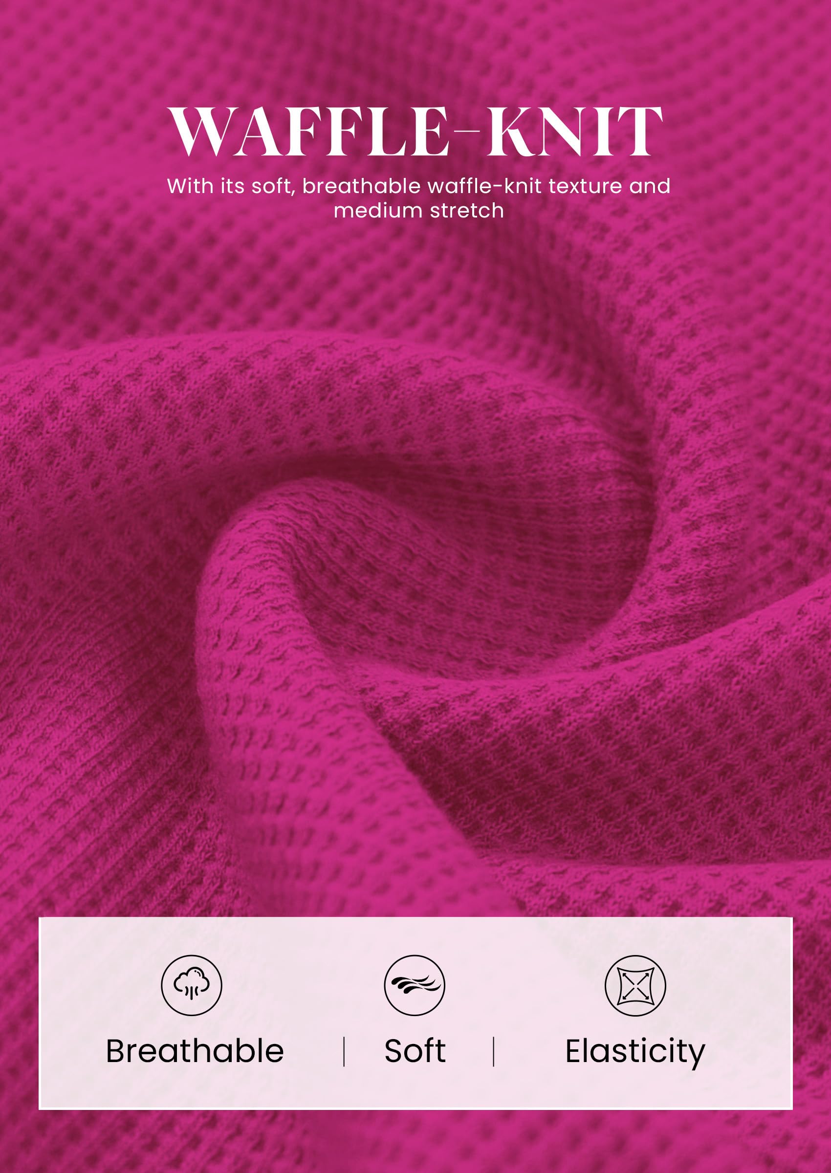 Women's Short Sleeve Waffle Knit Henley Shirts, Hot Pink,S