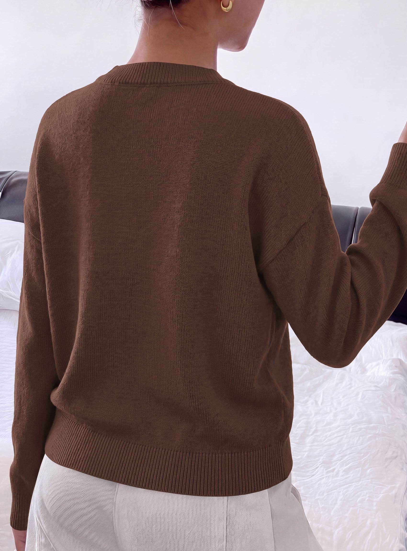 Womens Sweaters Floral Long Sleeve Knit Tops,Brown,S