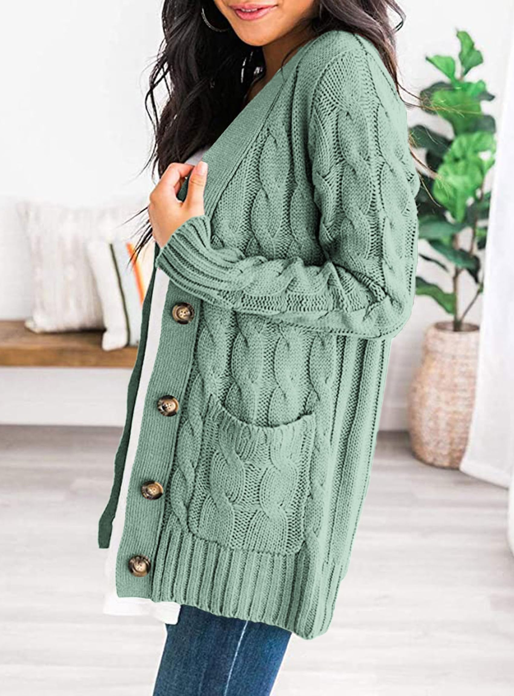 Women Chunky Cable Knit Cardigan Sweaters Fall Fashion Clothes