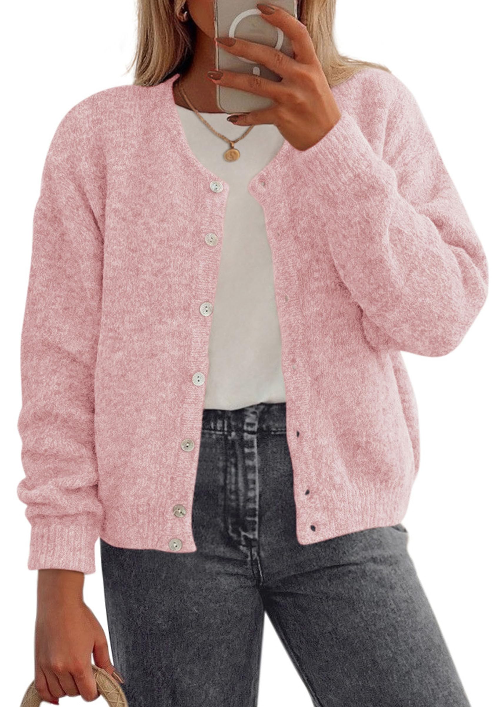 Womens Long Sleeve Cardigan Sweaters Button Down Knit Tops