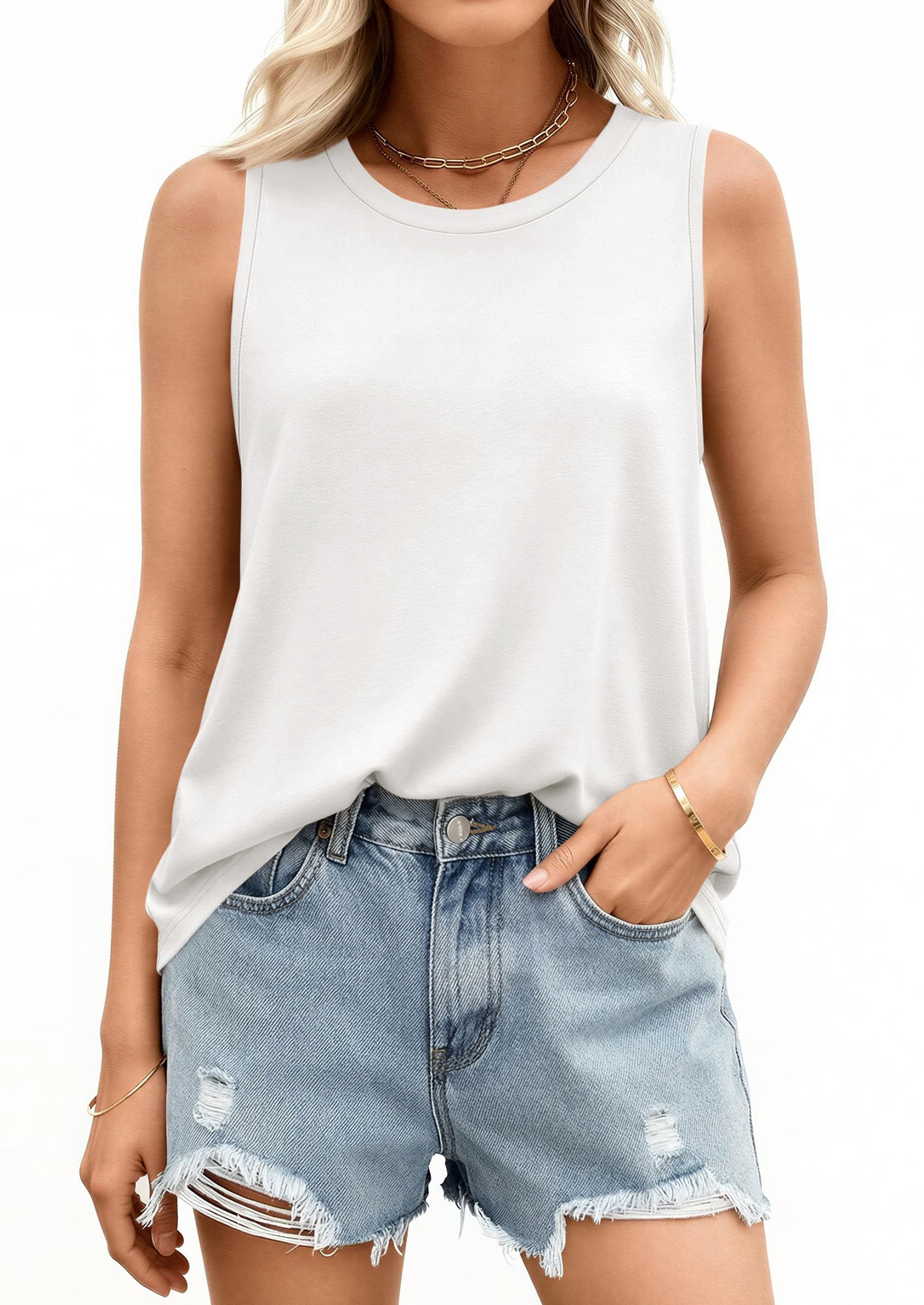 Women's Wide Strap Sleeveless Tank Tops,White,M