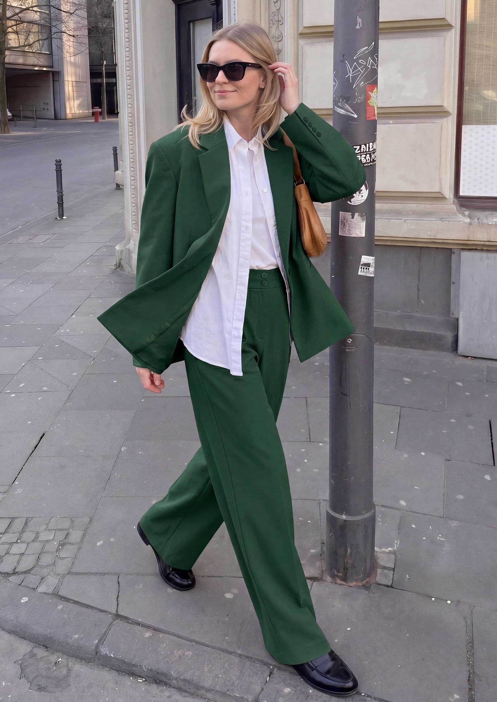 Women's Wide Leg Work Dress Pants Trousers (Dark Green,S)