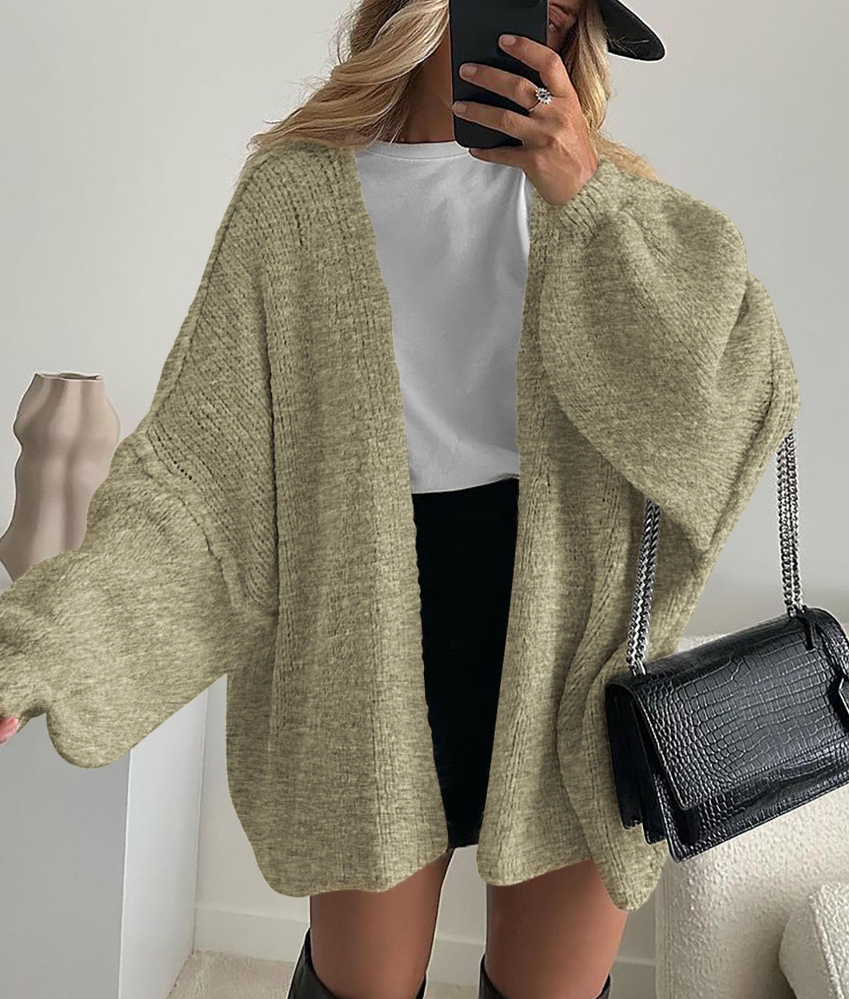 Womens Open Front Oversized Cardigan Sweaters,Mist Green,XS