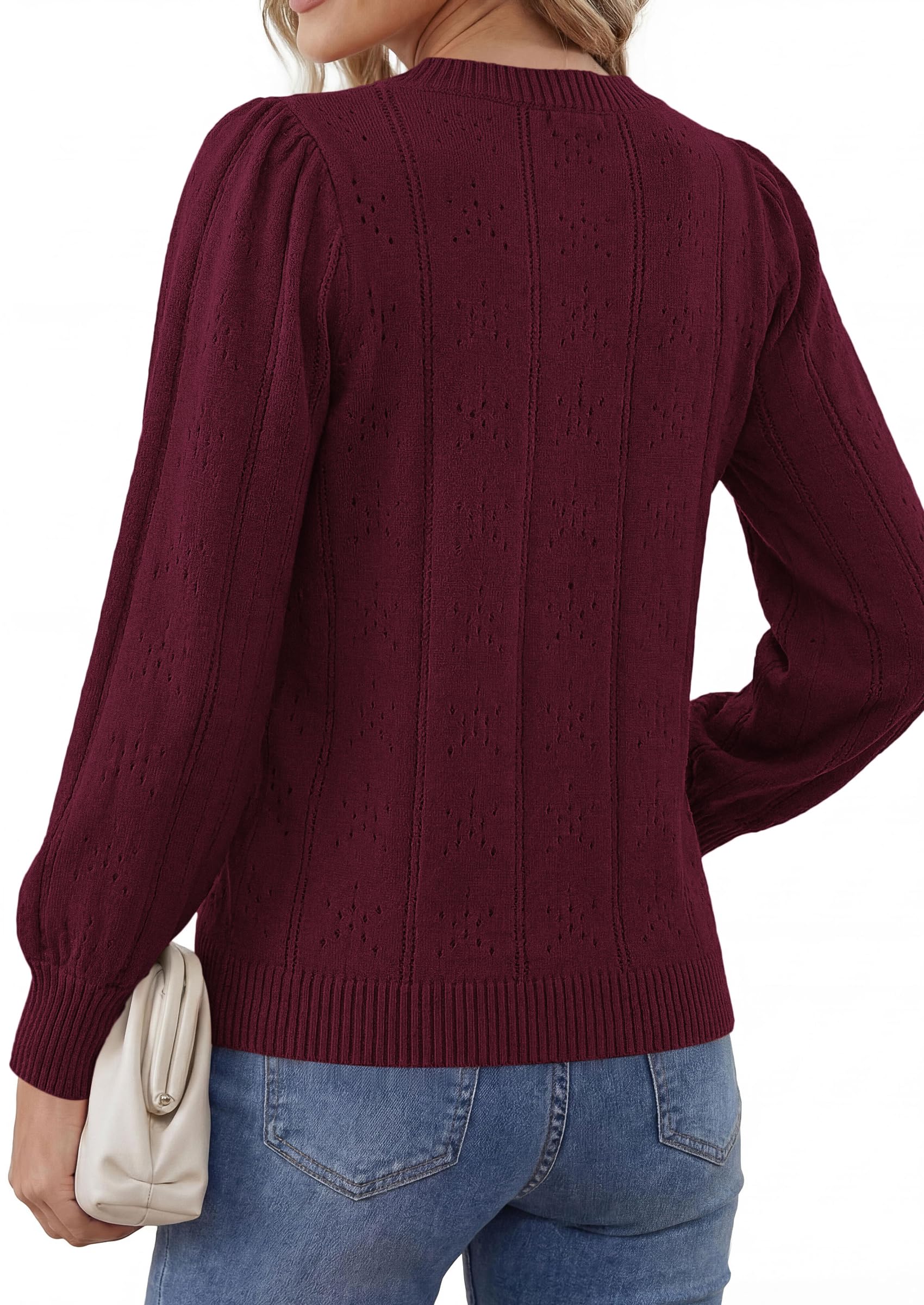 Women Fall Fashion Hollow Out Holiday Sweaters Burgundy,S