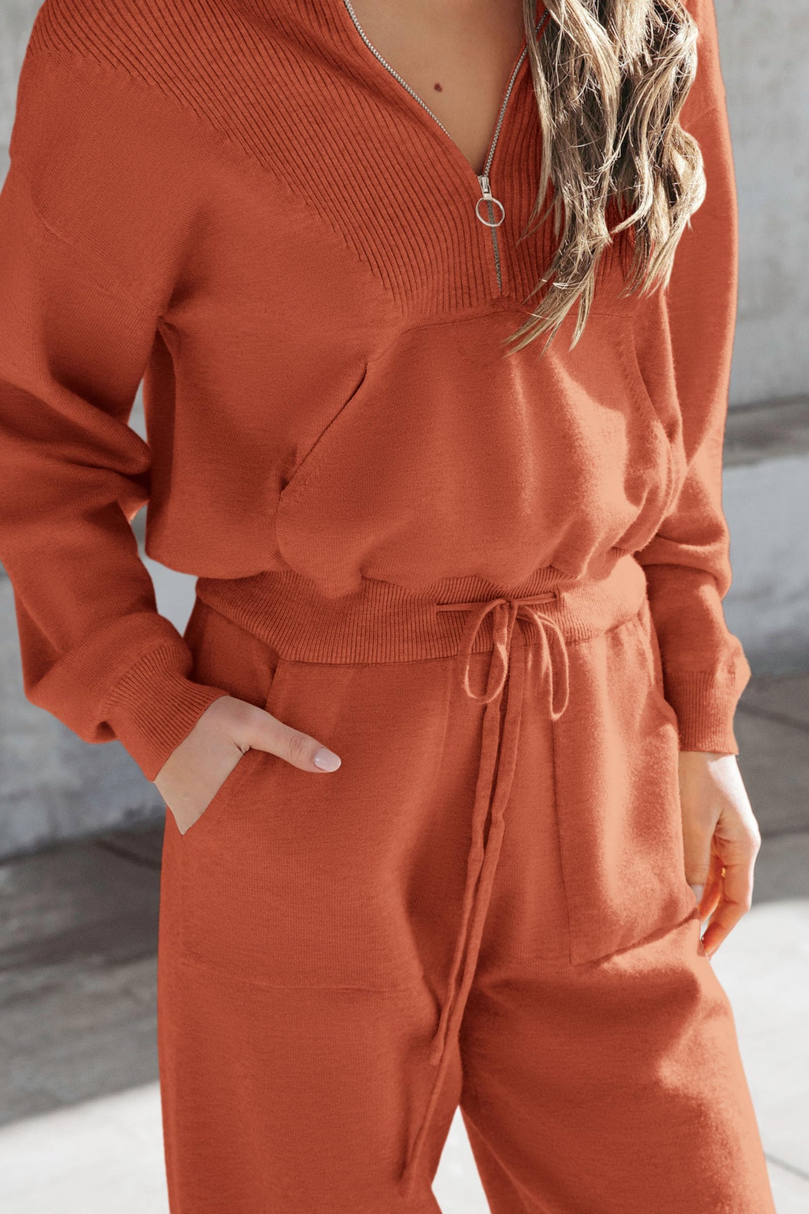 Women's 2 Piece Sweatsuits Set Fall Outfits(Orange Red,M)