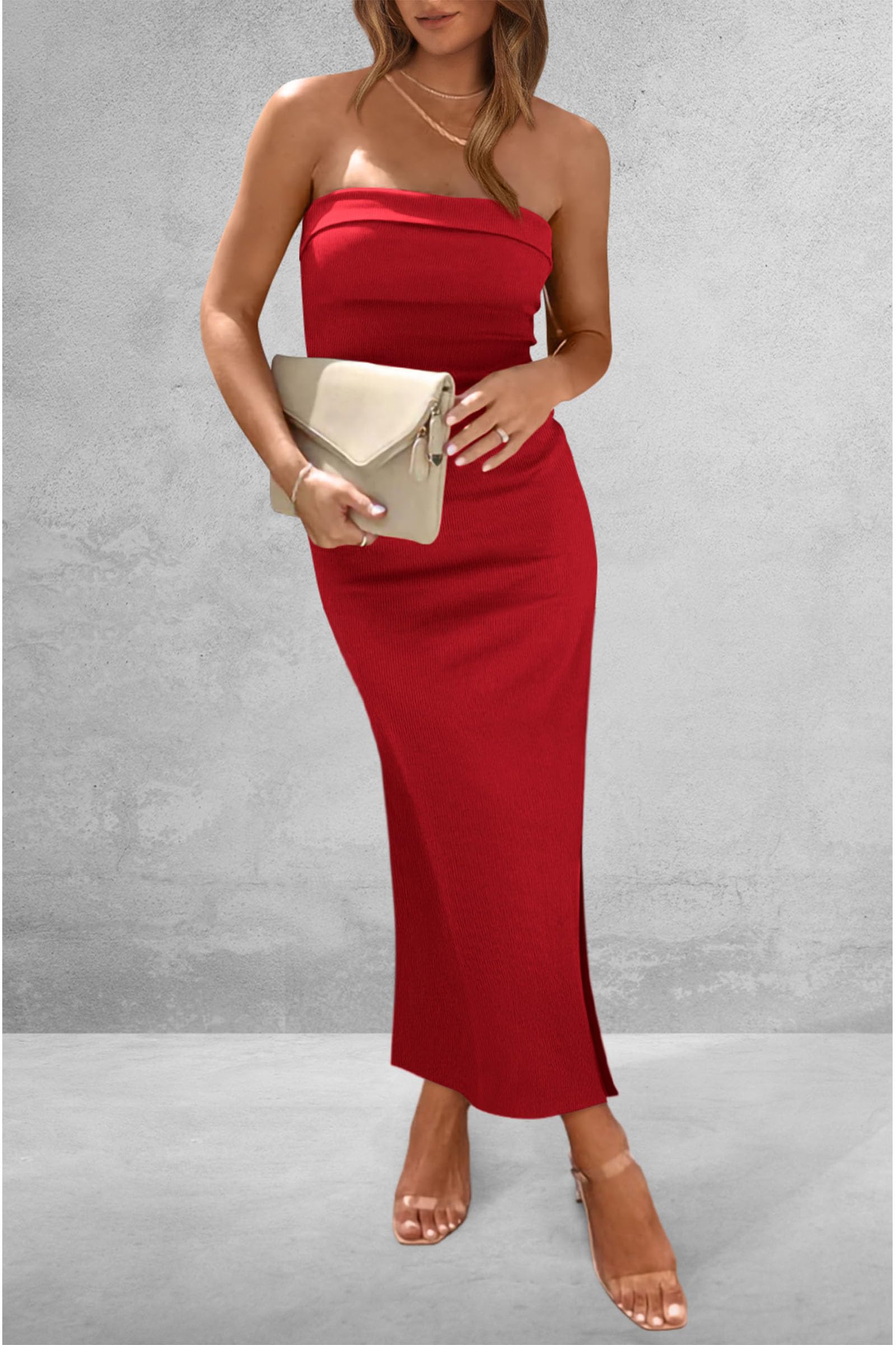 Women's Summer Strapless Cocktail Maxi Dresses Red