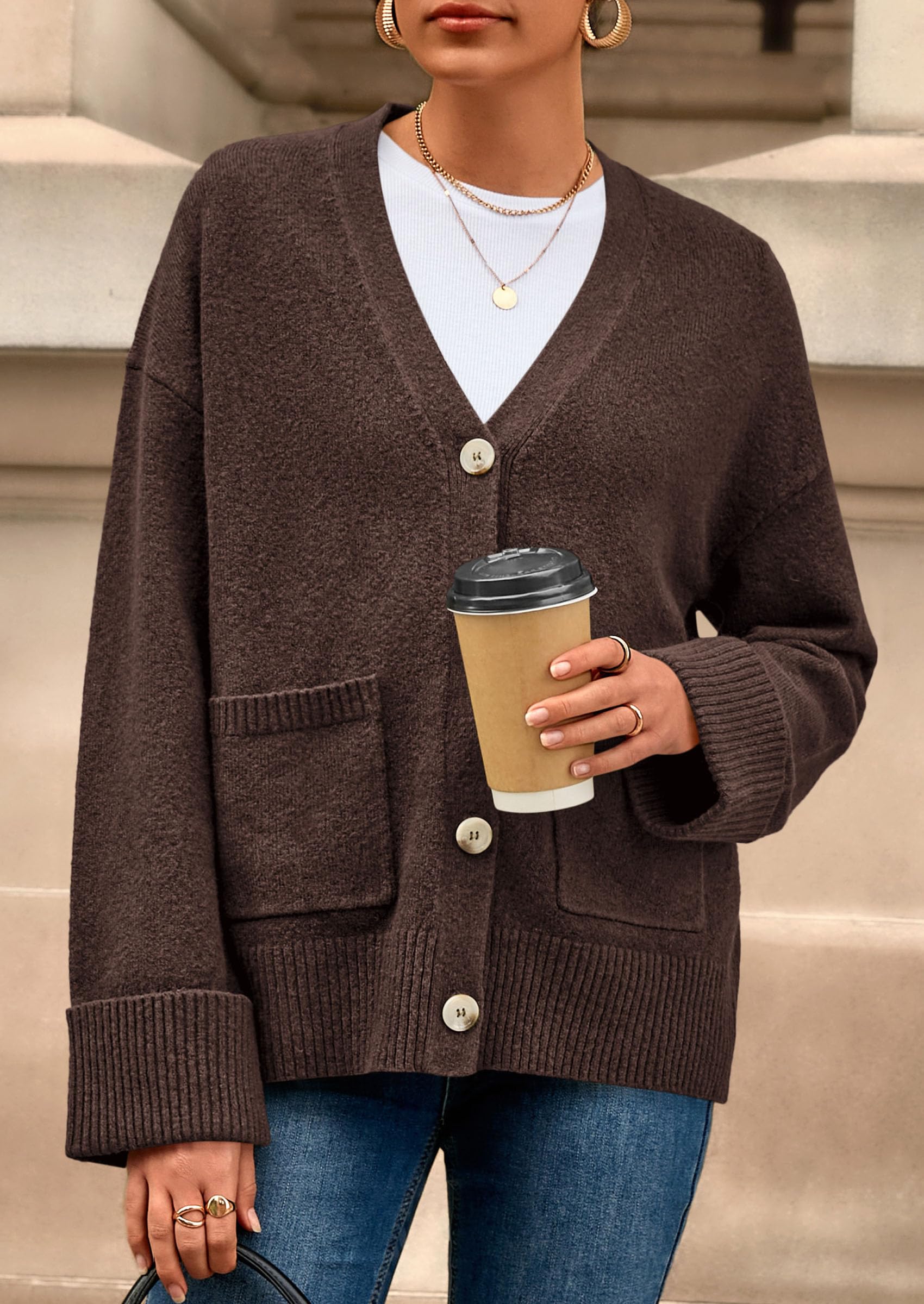 Women's Winter Oversized Cardigan Sweaters (Brown,S)