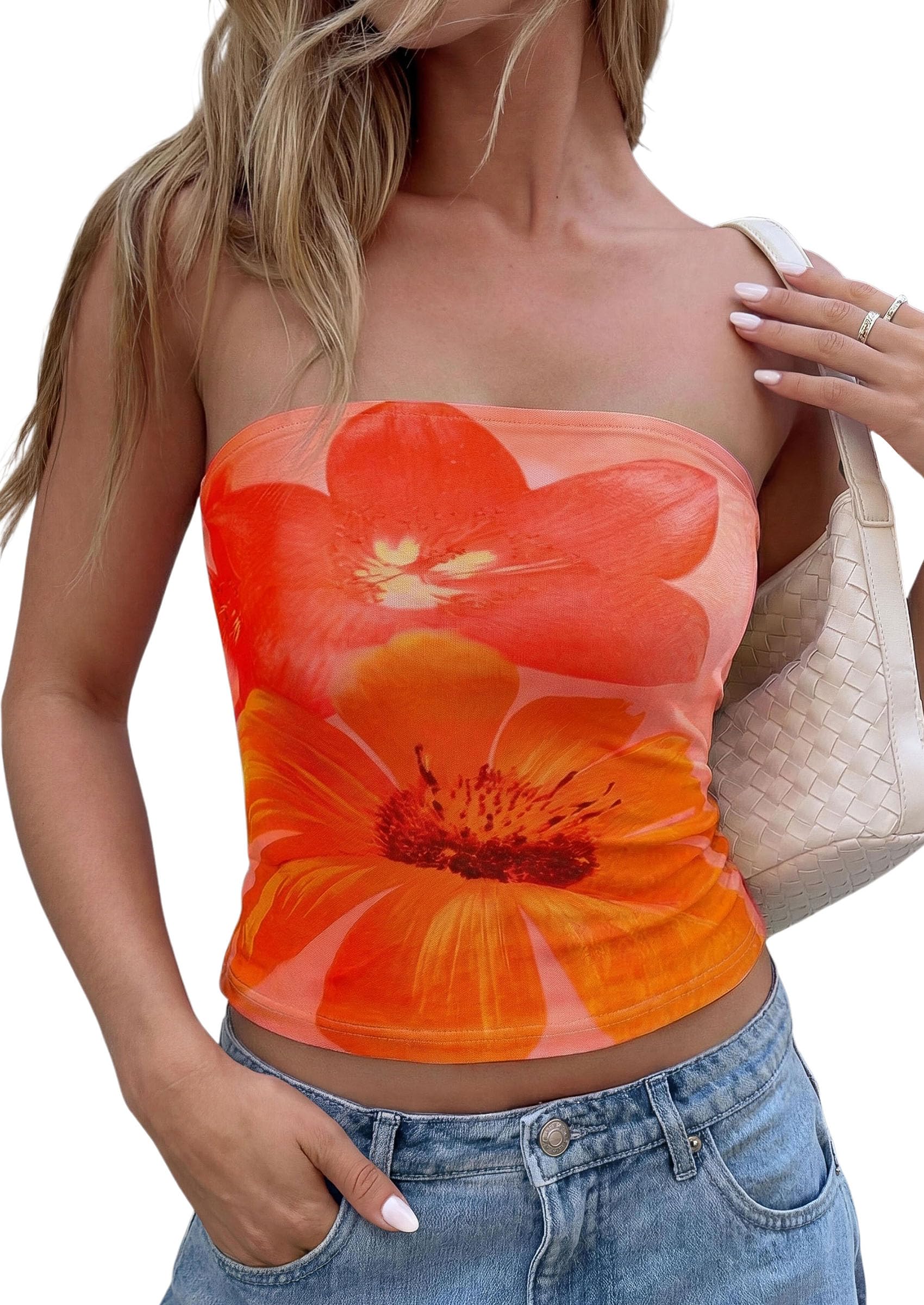 Tube Tops for Women Summer Floral Going Out Vacation Outfits