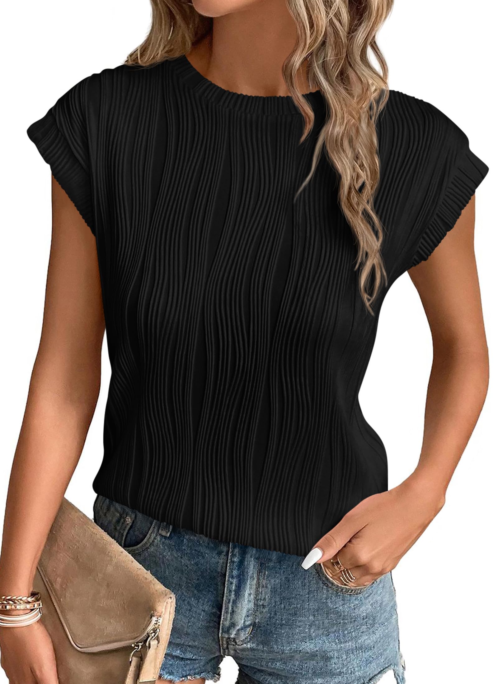 Blouses for Women Dressy Casual Summer Tops, Black,S