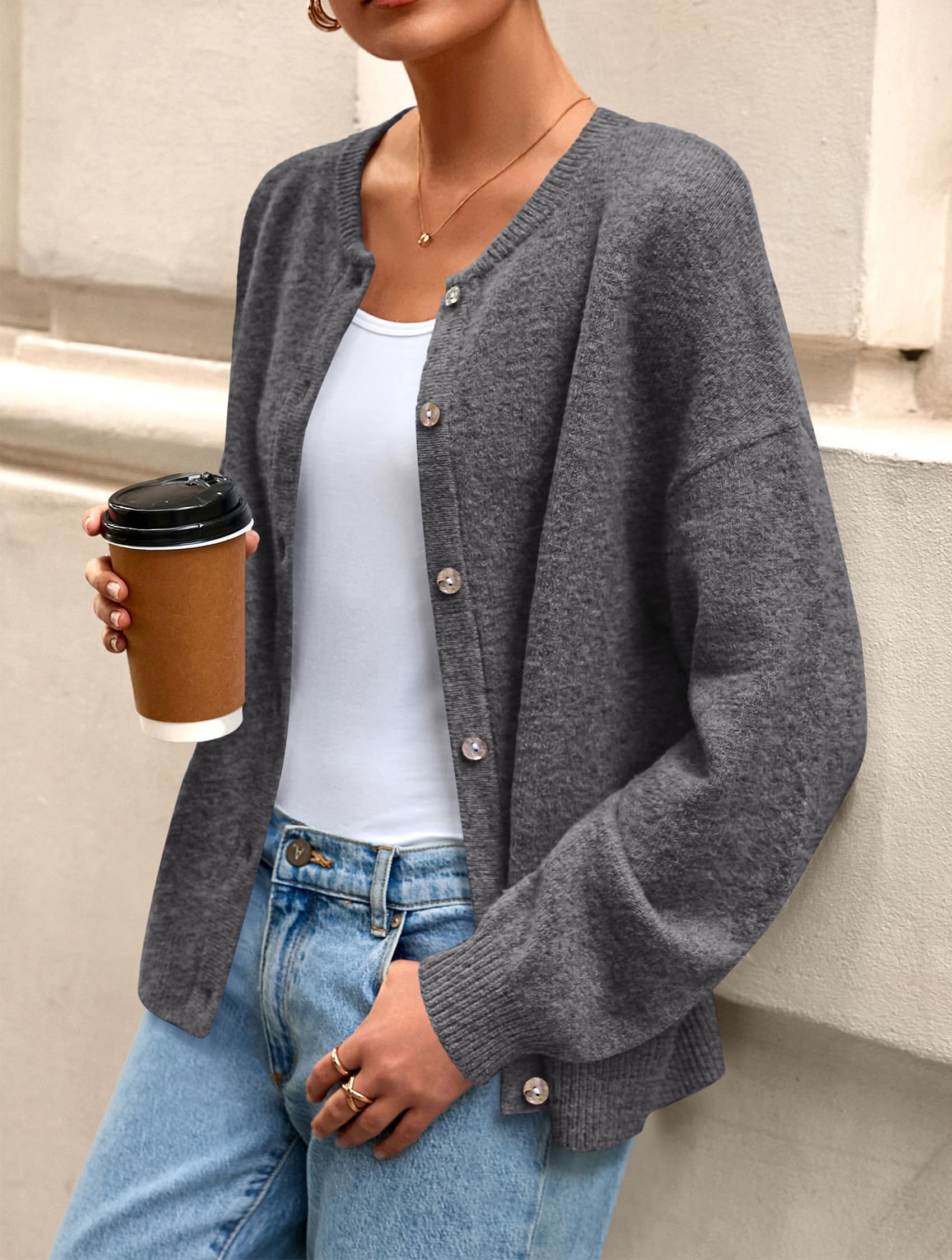Womens Long Sleeve Cardigan Sweaters Button Down Knit Tops