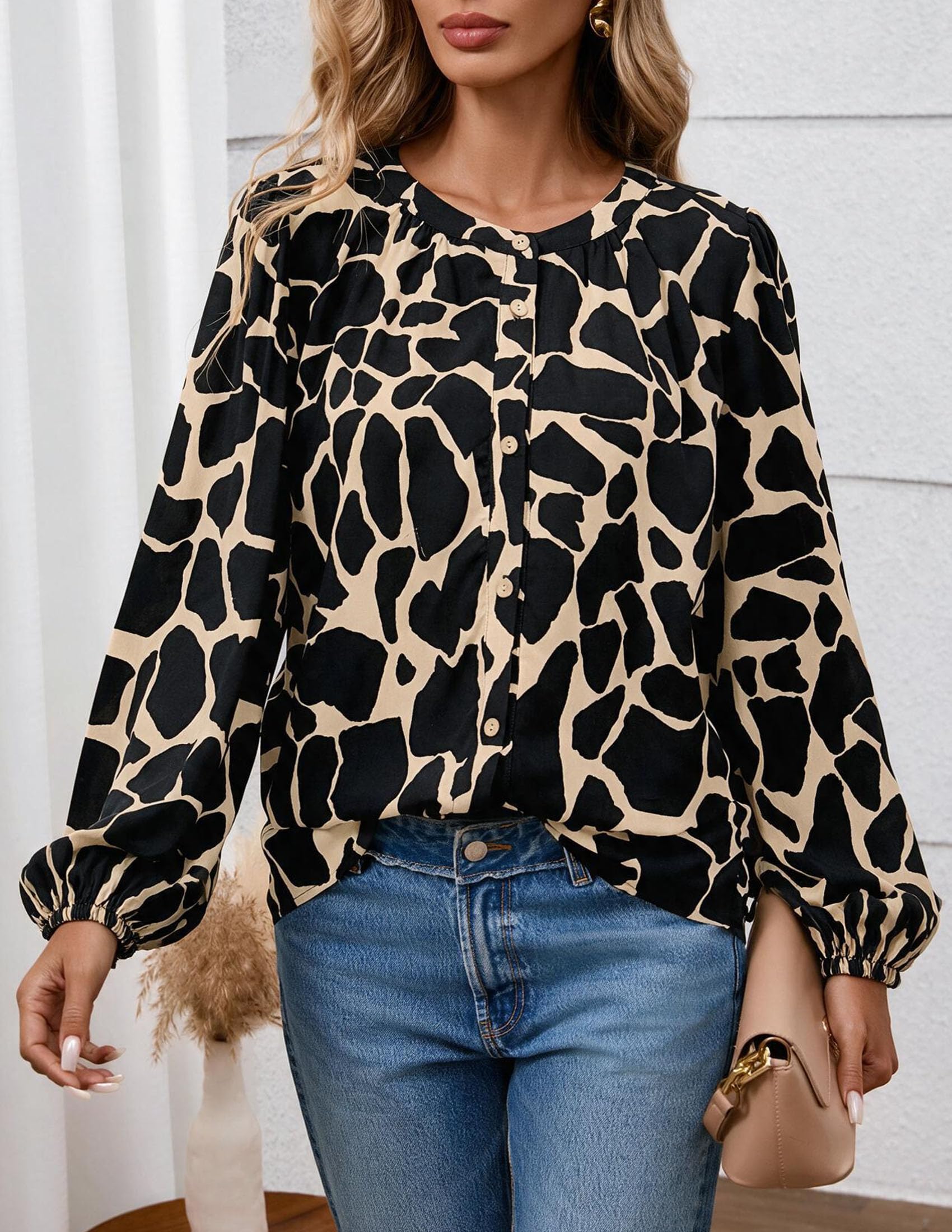 Women's Boho Tops Fall Long Sleeve Button Down Floral Blouses