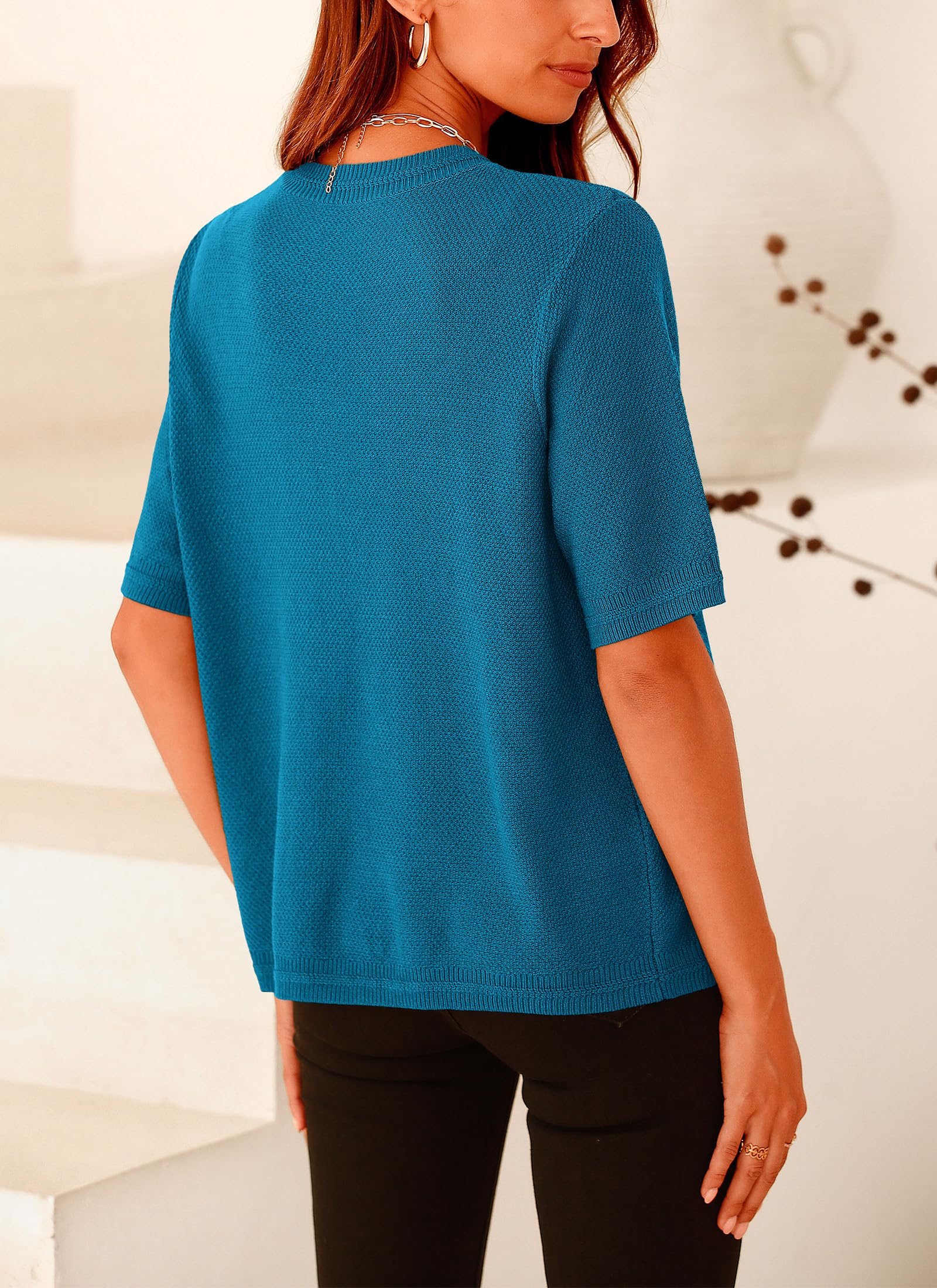 Women's Summer Casual Button Down Shirts Cyan,Small