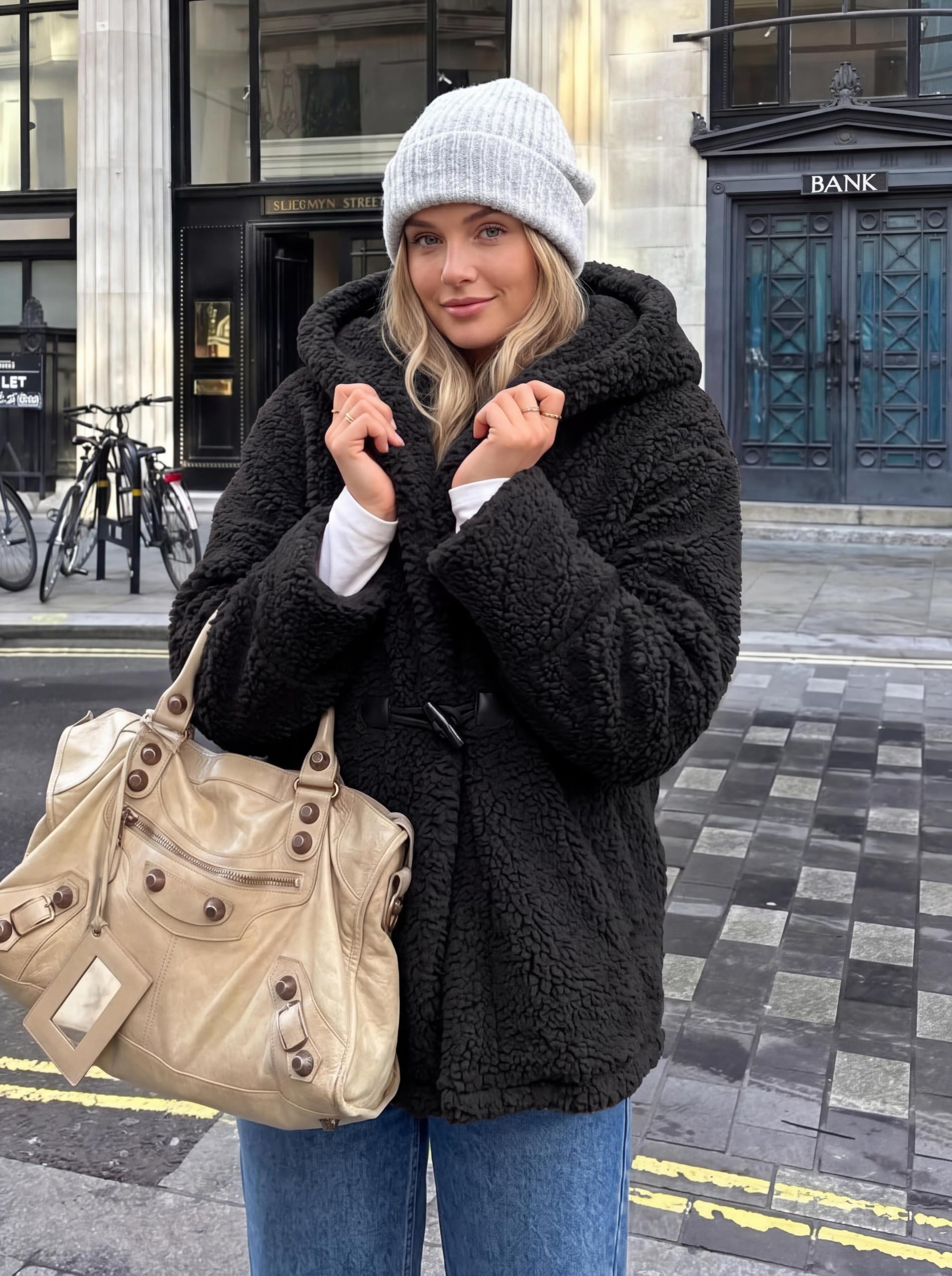 Women's Winter Warm Coats Hooded Faux Fur Sherpa Jacket