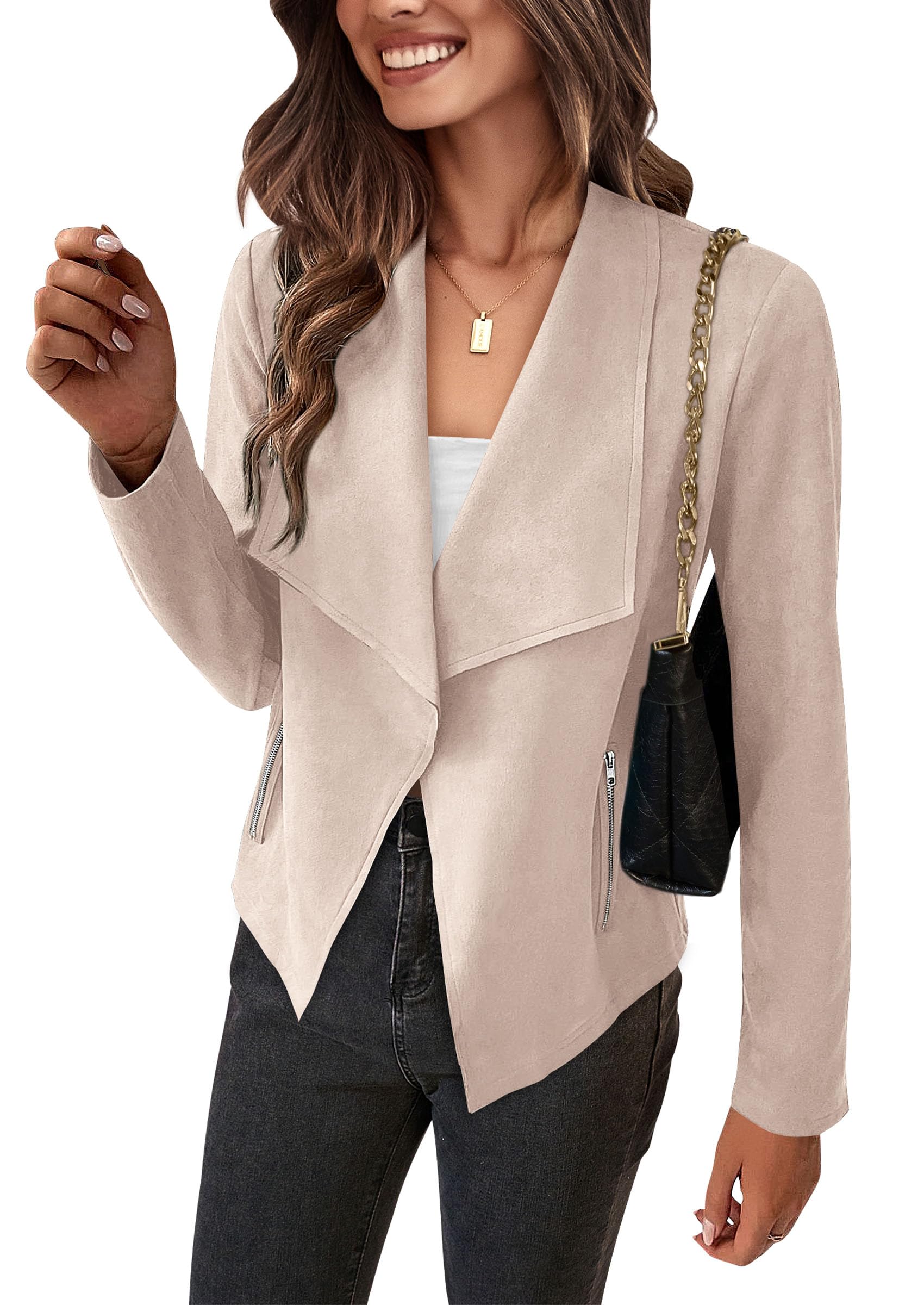 Women's Fall Fashion Faux Suede Jackets(Beige Apricot,Medium)