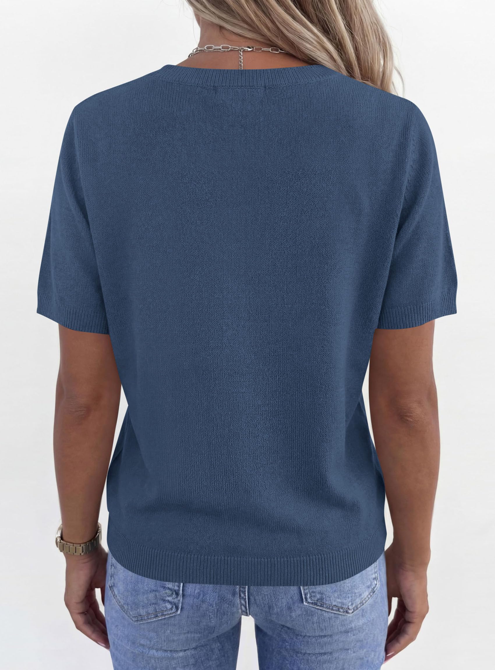 Womens Short Sleeve Sweater V Neck Tops,Grey Blue,S