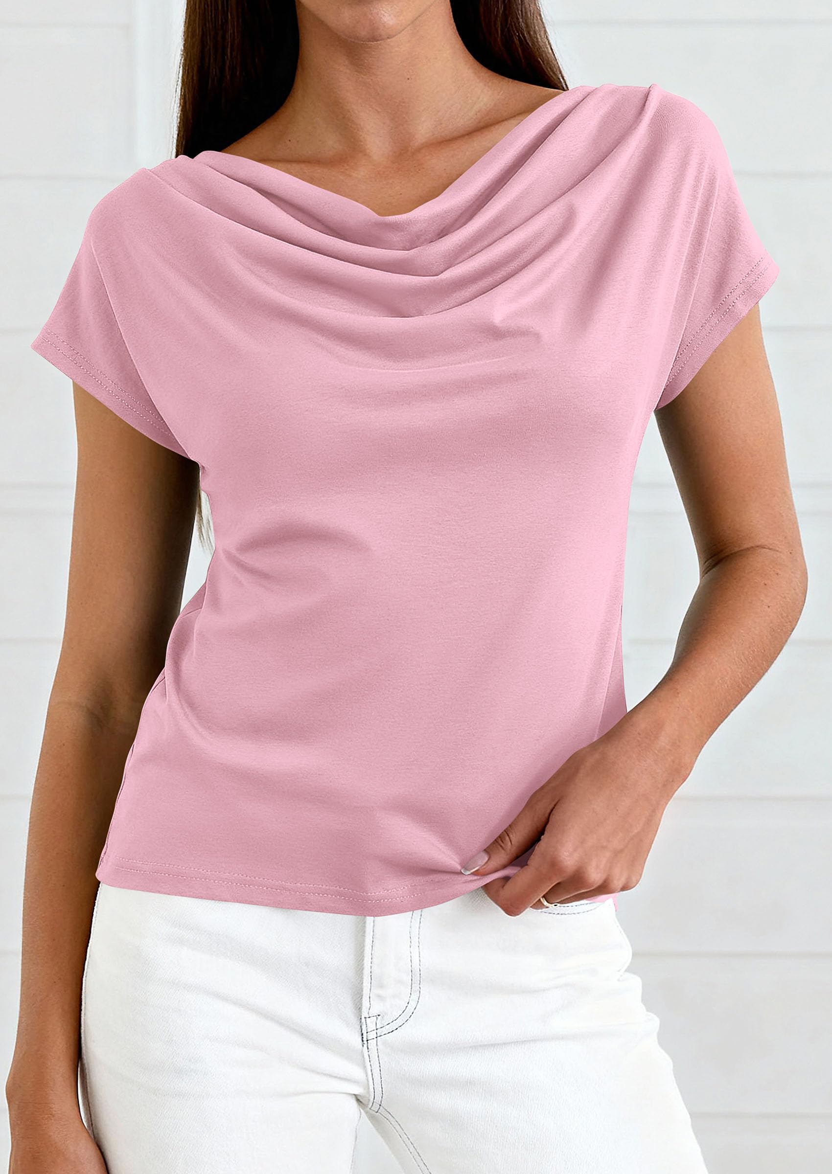 Womens Tops Dressy Business Casual Work Blouses, Pink,XS