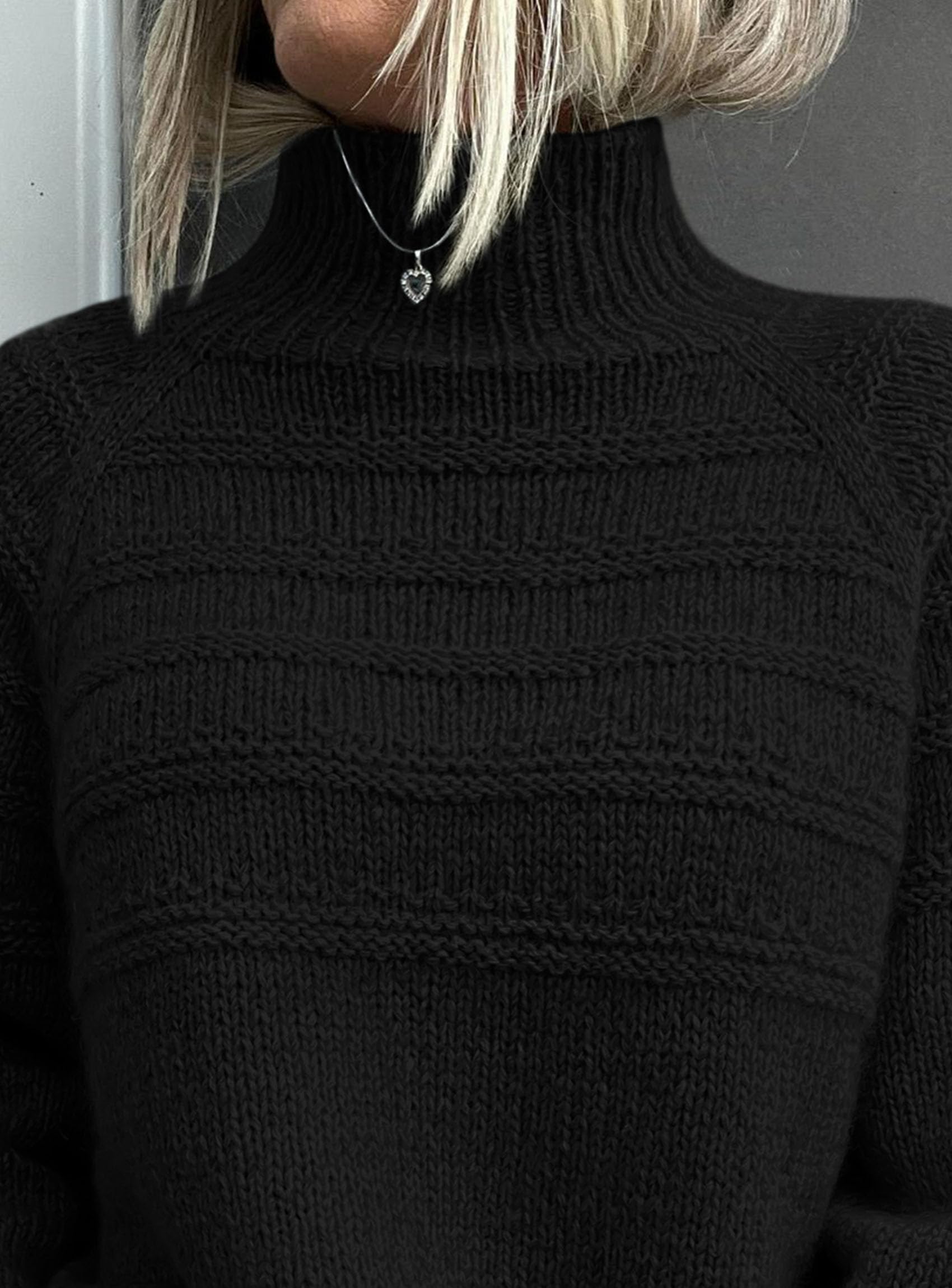 Women's Chunky Knit Mock Neck Pullover Sweaters,Black,S