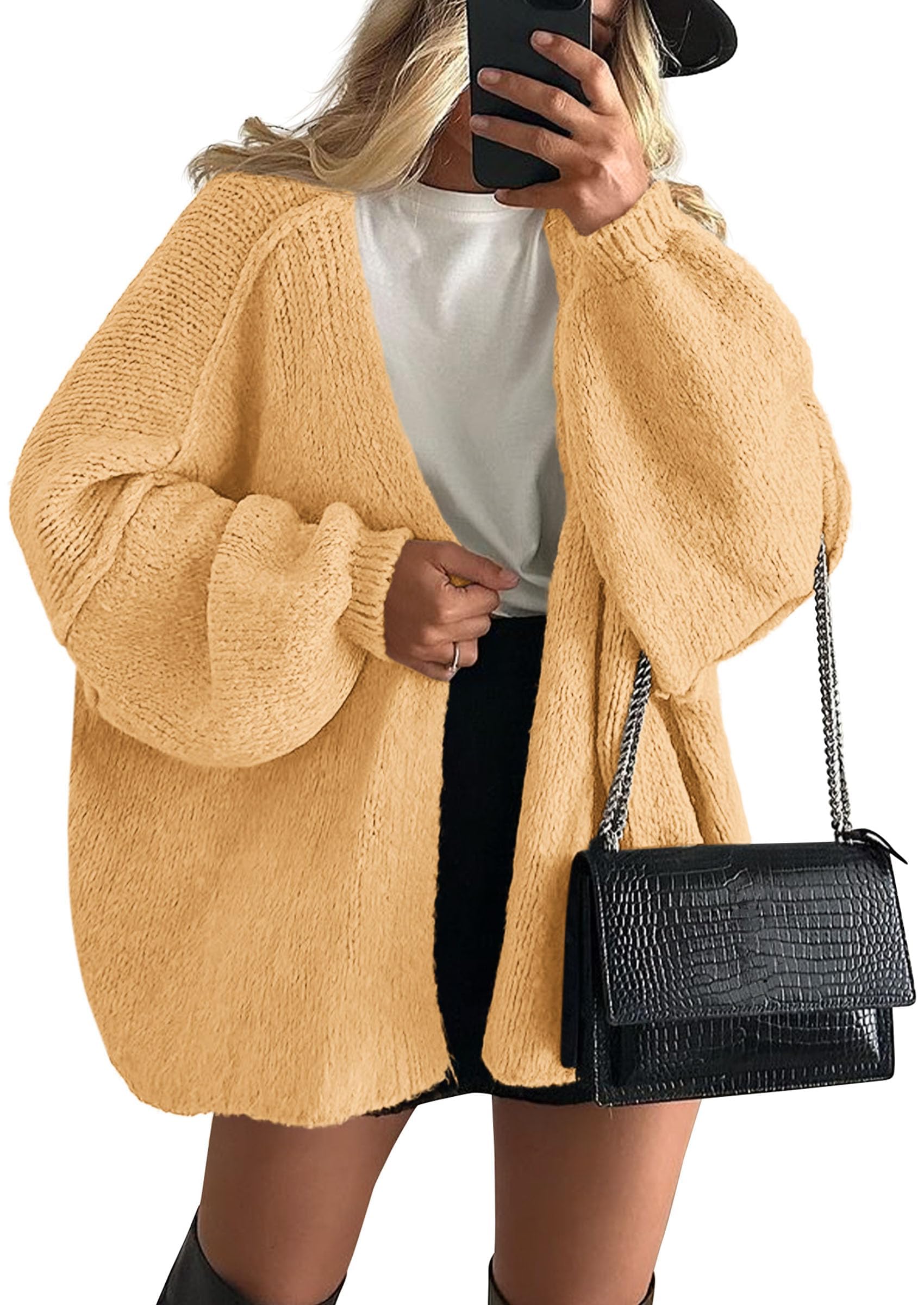 Womens Open Front Oversized Cardigan Sweaters,Light Yellow,XS