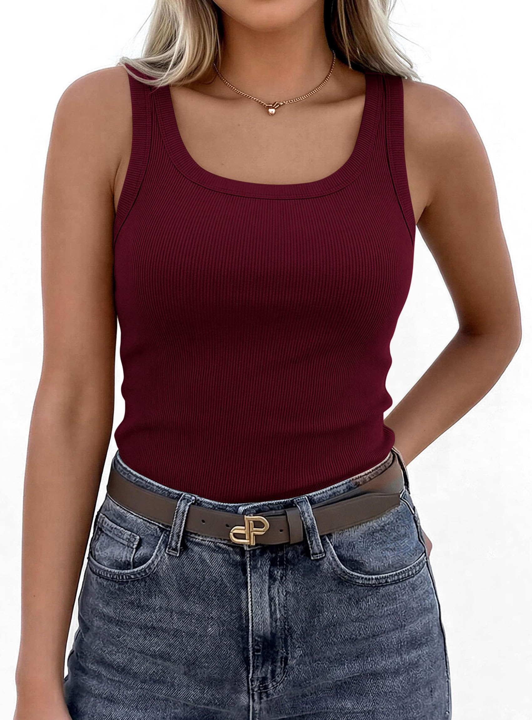 Tank Tops for Women Summer Sleeveless Tops,Burgundy,M