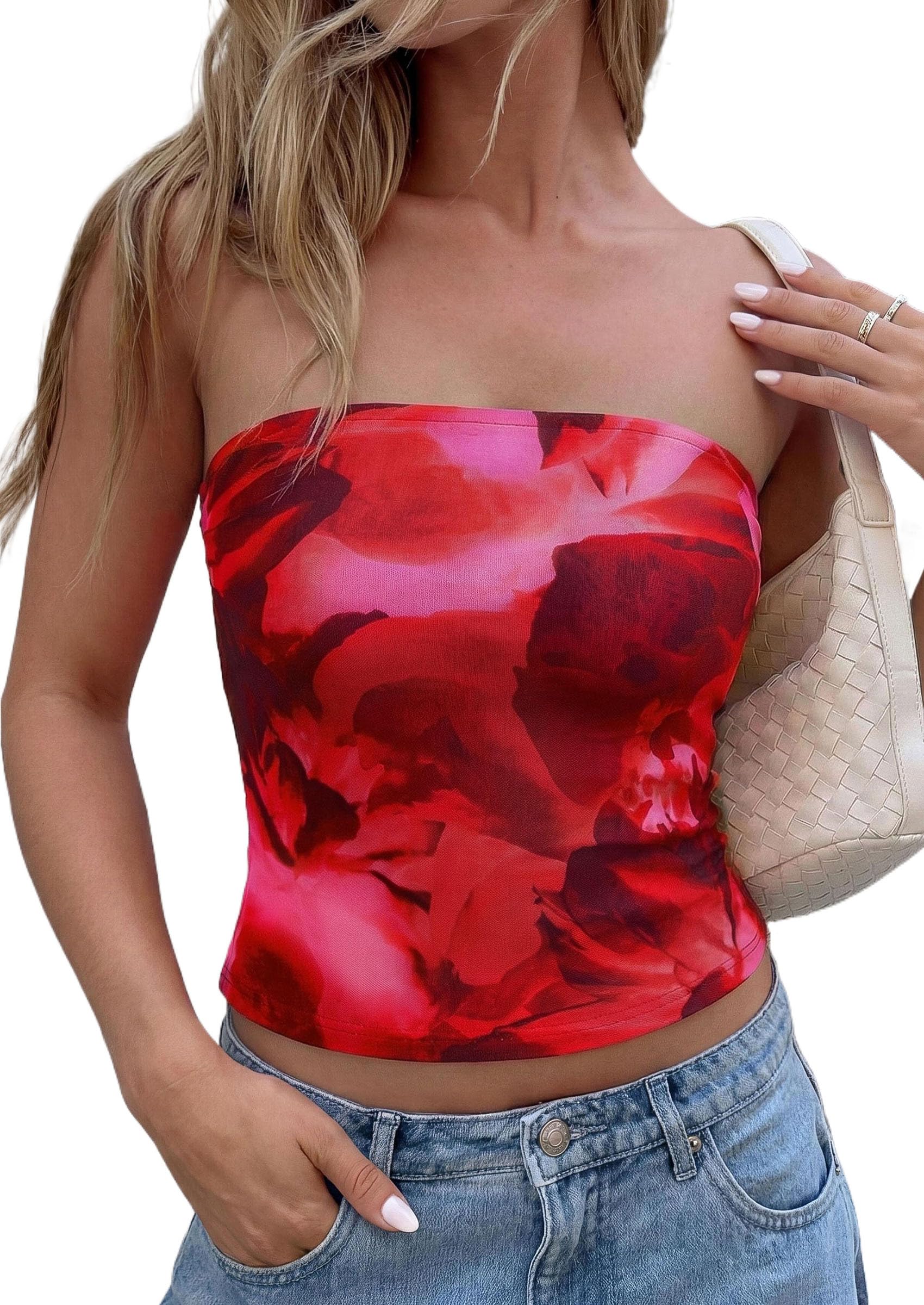 Tube Tops for Women Summer Floral Going Out Vacation Outfits