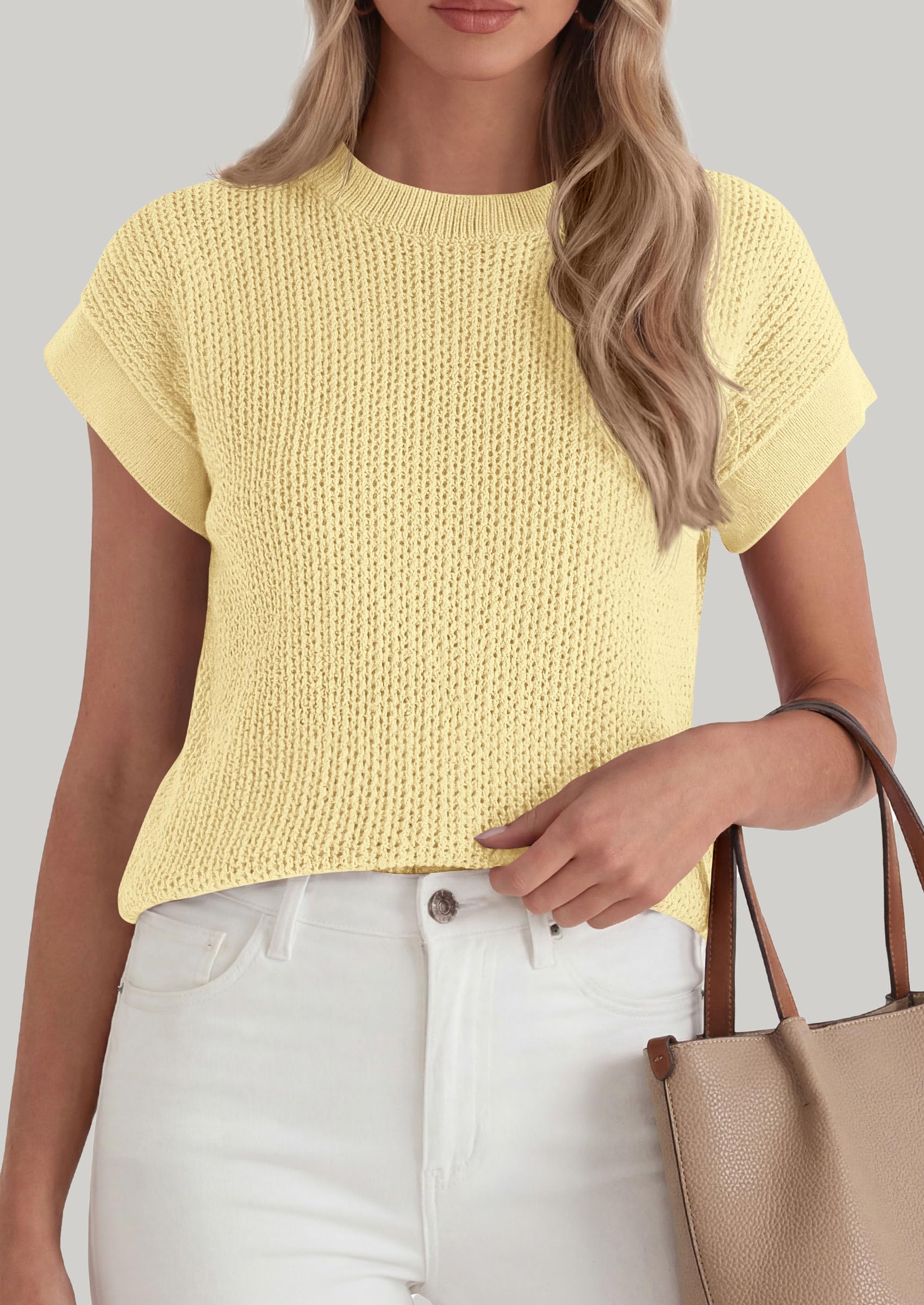 Women's Summer Sweater Vest Crochet Tops (Yellow,S)