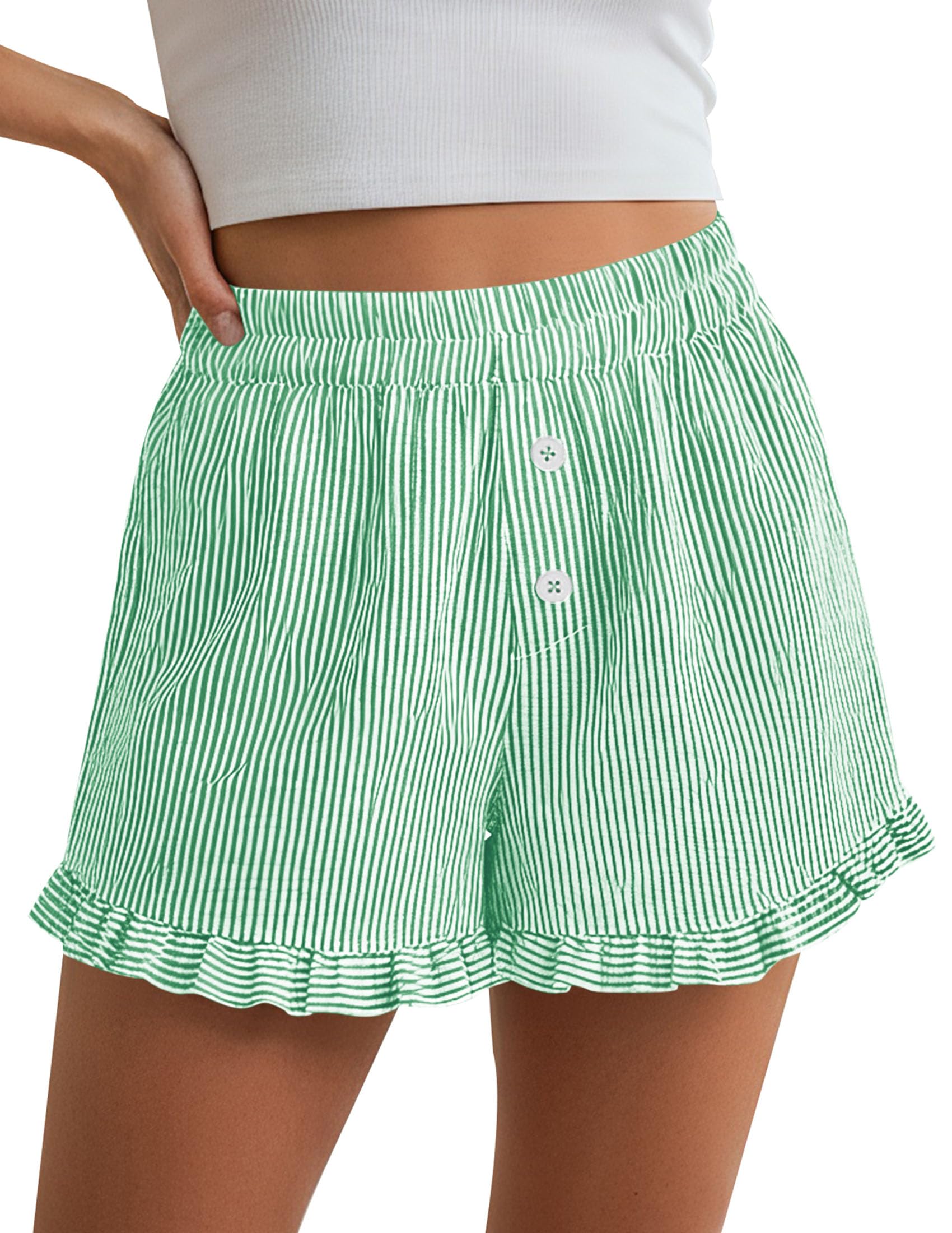 Womens Boxer Shorts Striped Gingham Ruffle Pajama Bottoms