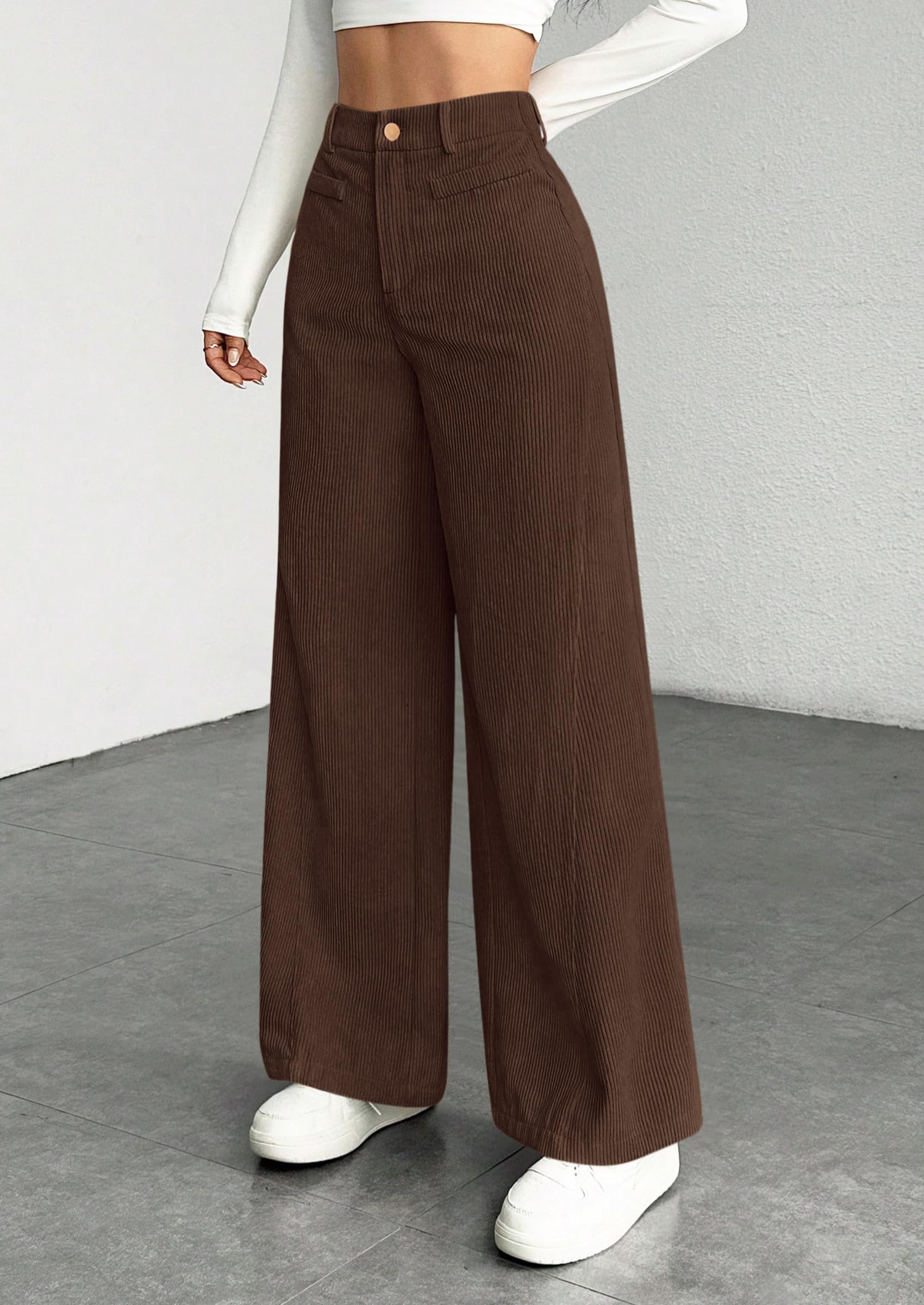 Women's High Waisted Corduroy Pants Casual,Coffee,S