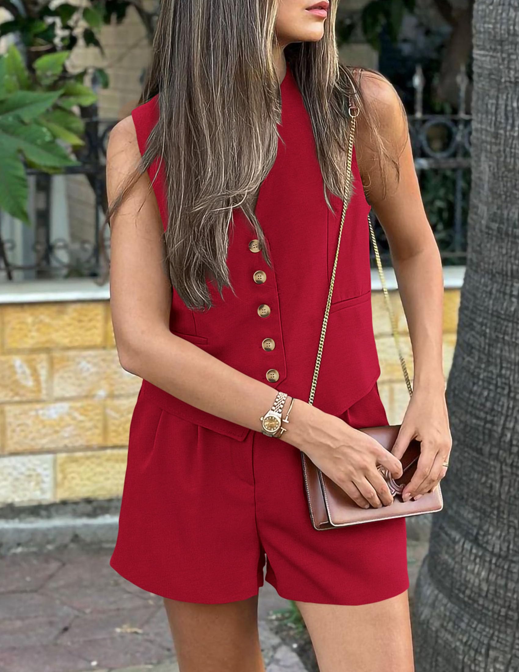 Women's Summer Two Piece Outfits Sets (Red,X-Small)