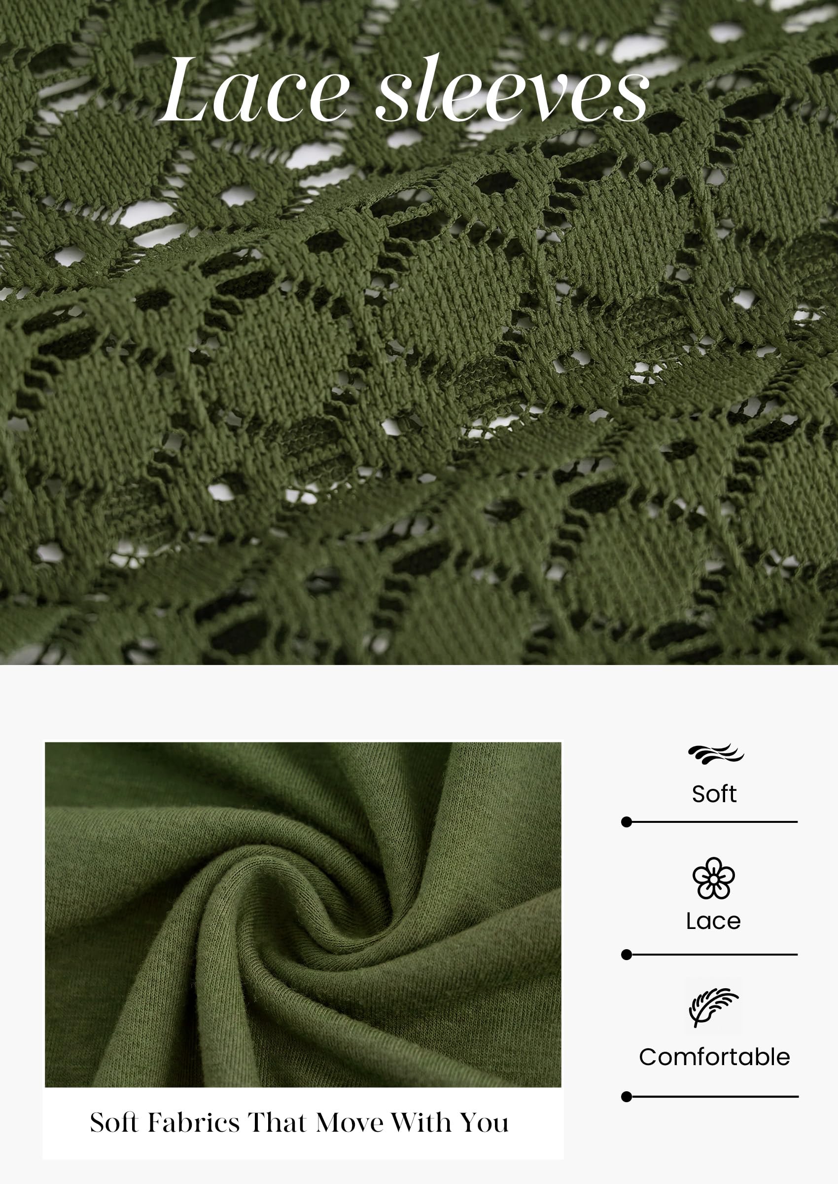 Women's Long Sleeve Shirts Fall Lace Tops,Army Green,S