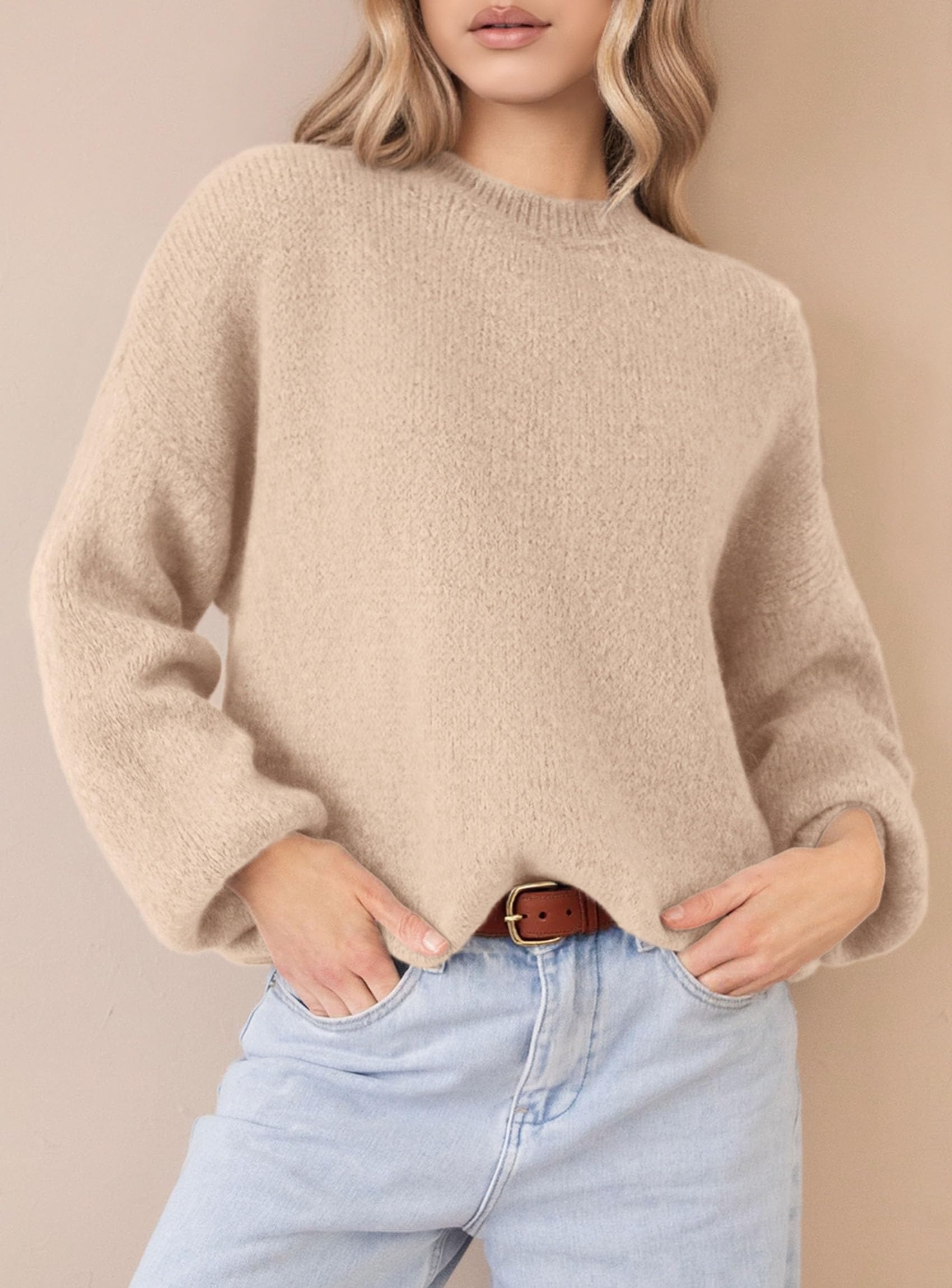 Women's Fall Oversized Holiday Sweaters (Light Khaki,S)