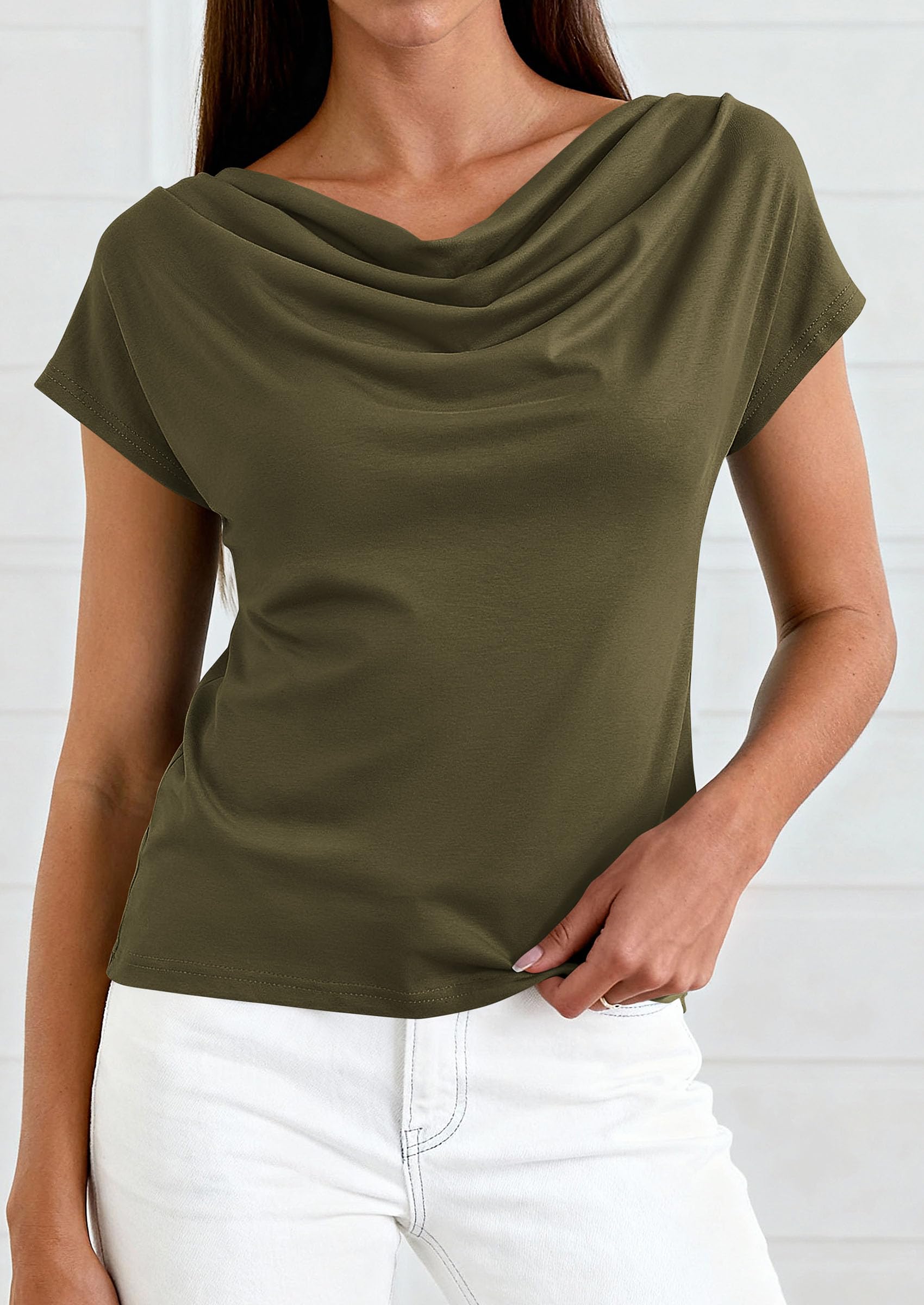 Womens Tops Dressy Business Casual Work Blouses, Army Green,XS