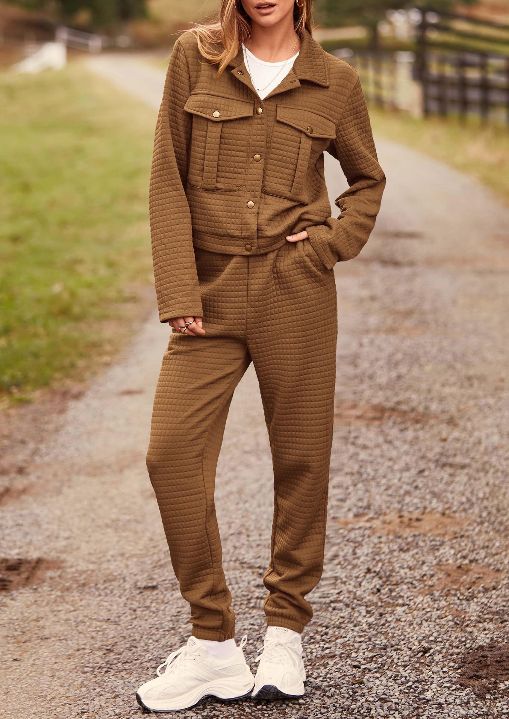Women's 2 Piece Matching Lounge Sets Tracksuit,Camel,S