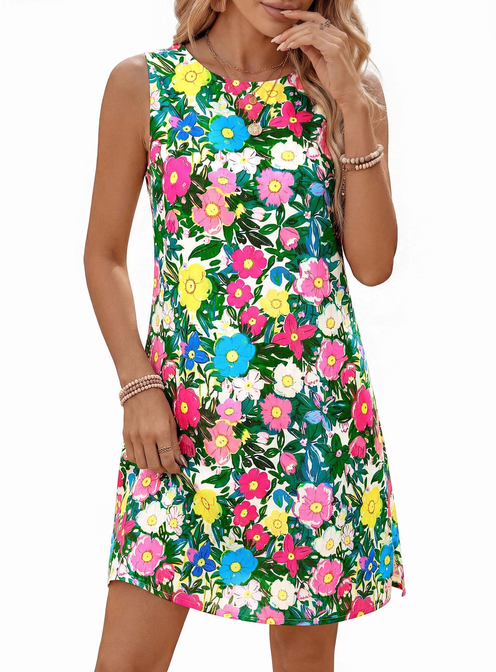 Women's Summer Floral Sundresses Sleeveless Mini Dress