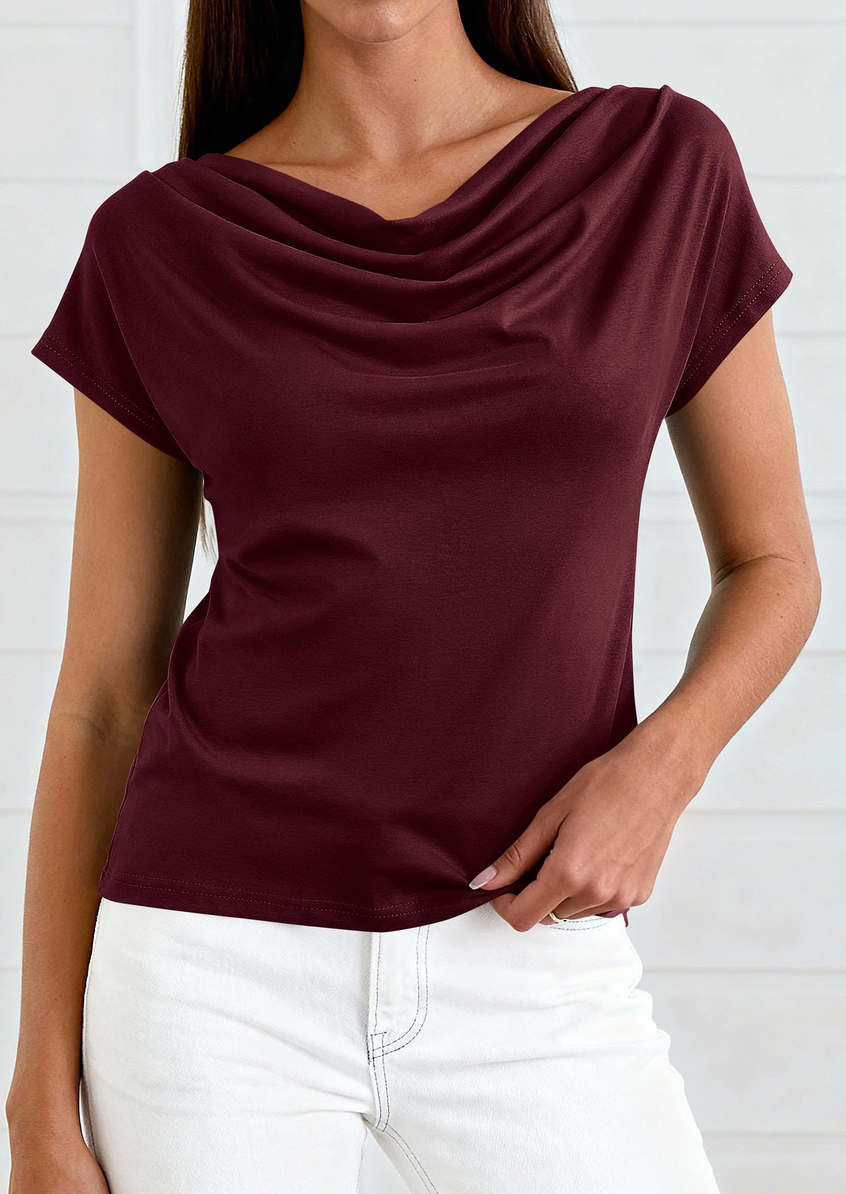 Womens Tops Dressy Business Casual Work Blouses, Burgundy,XS