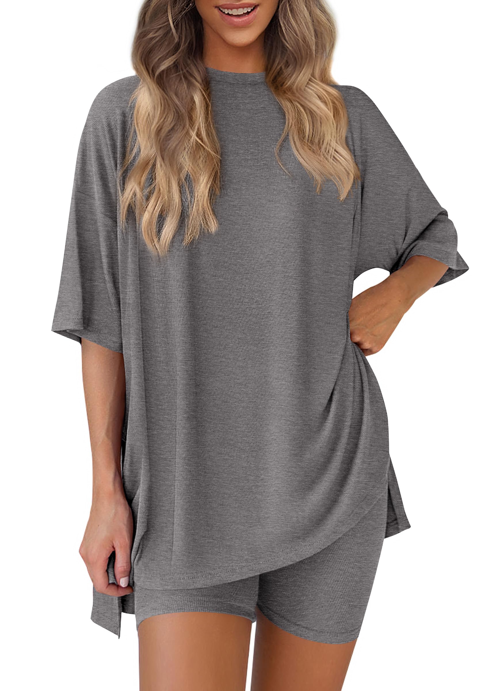 Women 2 Piece Lounge Set Airport Travel Outfit, Dark Grey,S