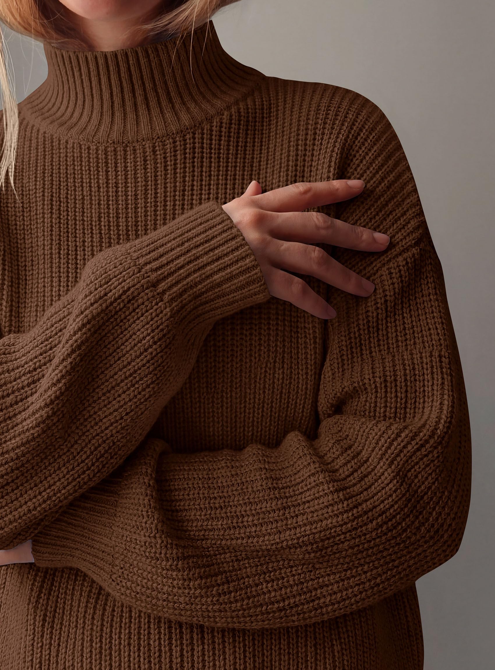 Women's Chunky Knit Fall Mock Turtleneck Pullover Sweaters