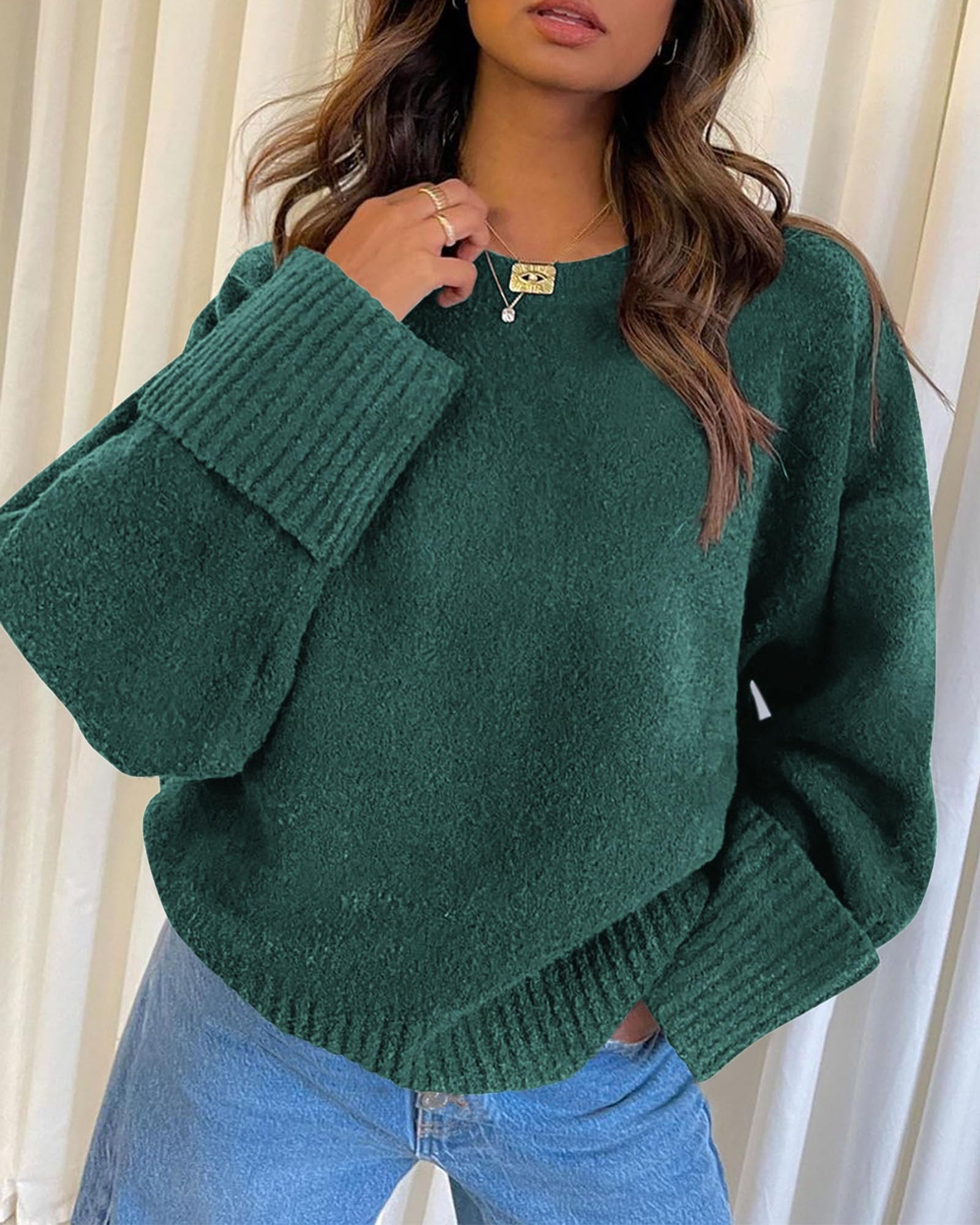 Women's Fall Fashion Cozy Oversized Sweaters(Dark Green,XS)