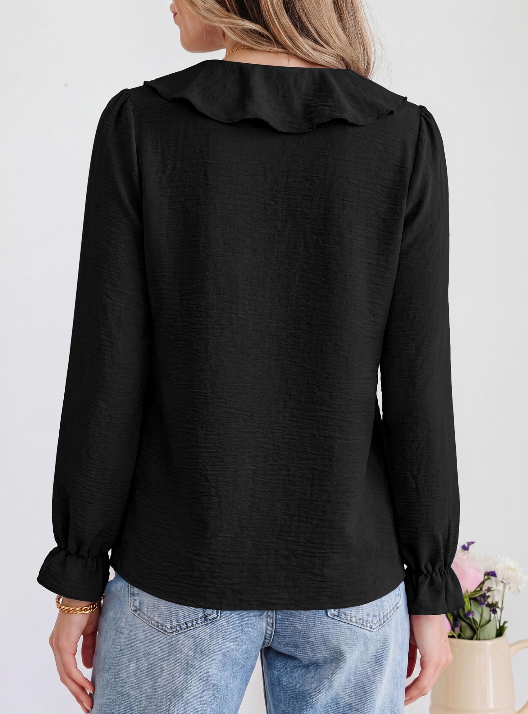 Women Early Fall Fashion Dressy Casual Blouses Black,S