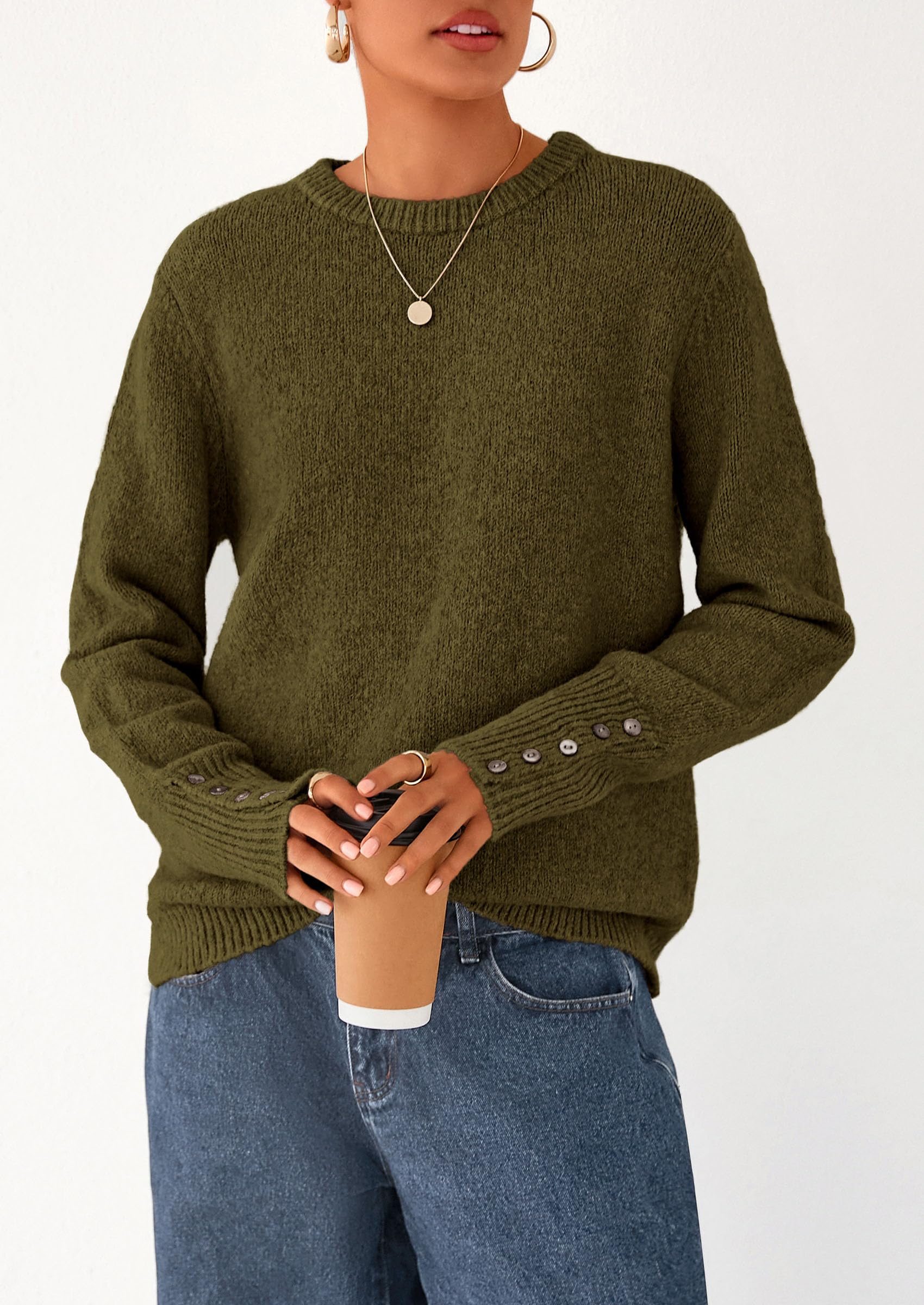 Fall Sweaters for Women Cozy Casual Pullover Ribbed Knit Tops