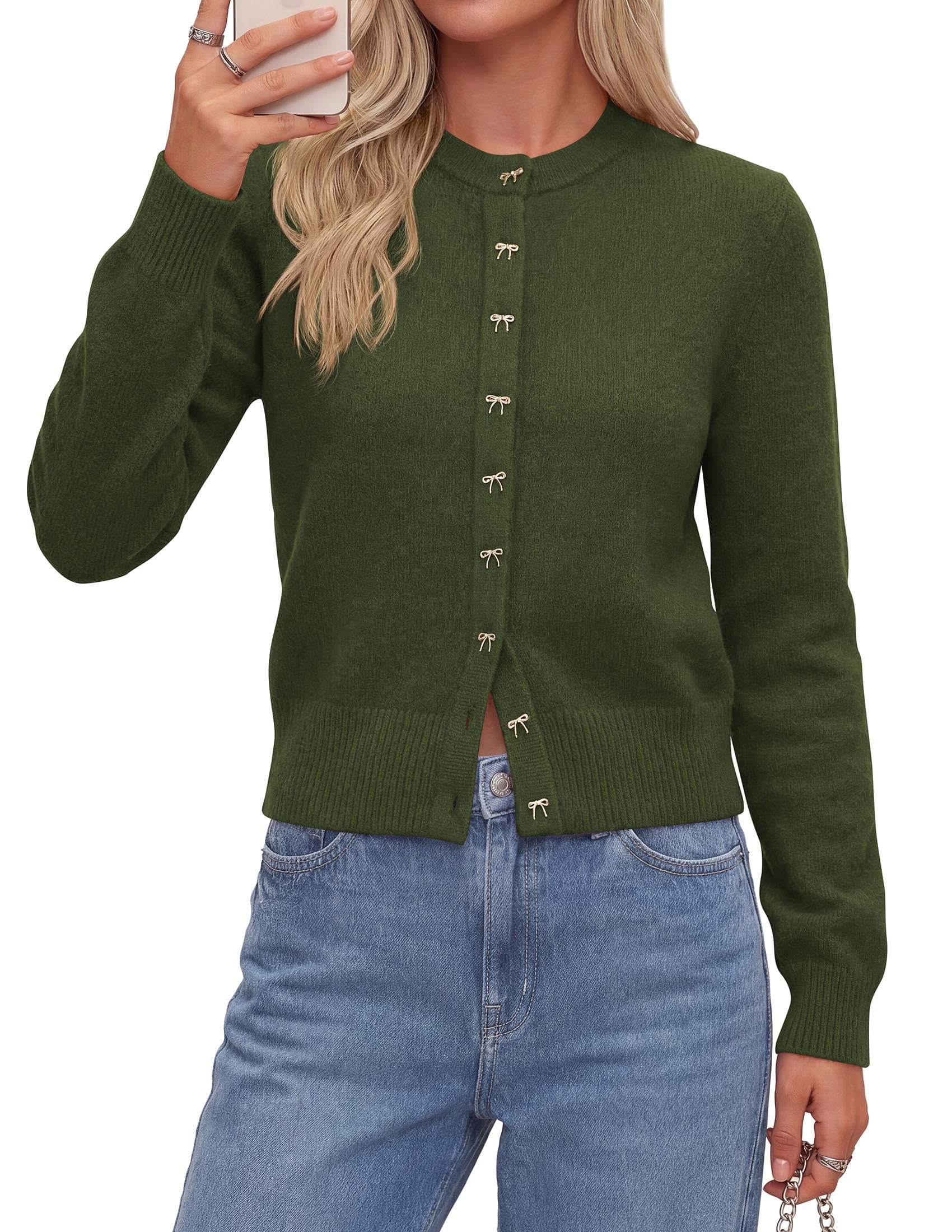 Cardigan Sweaters for Women Cropped Bow Button Up Cardigan